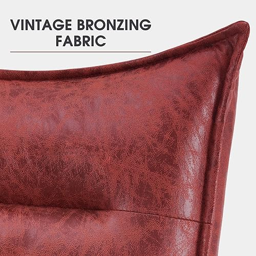 Miniatura 8 de MCombo Wingback - Silla decorativa con otomana, moderna tela bronceadora tapizada para espacios pequeños, sala de estar 4400 (borgoña)