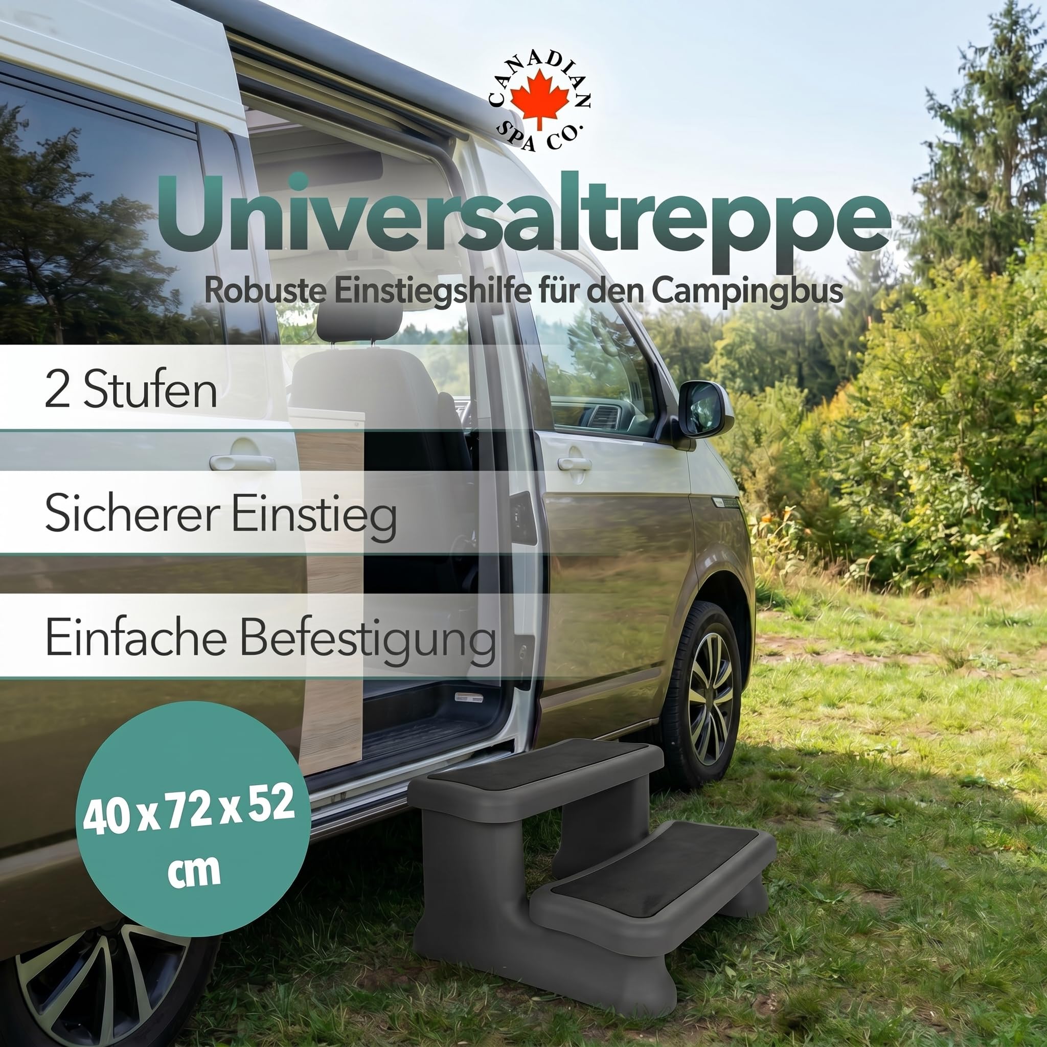 CANADIAN SPA CO. Camping Trittstufe, 2 Stufen, tragbare Doppeltrittstufe, rutschfeste Einstiegshilfe für Wohnmobil und Wohnwagen, 40x72x52 cm