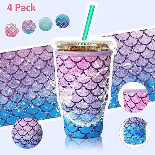 Vista 10 de Patelai Funda aislante reutilizable para café helado, 4 piezas, para bebidas frías, bebidas y soporte para la mayoría de los cafés
