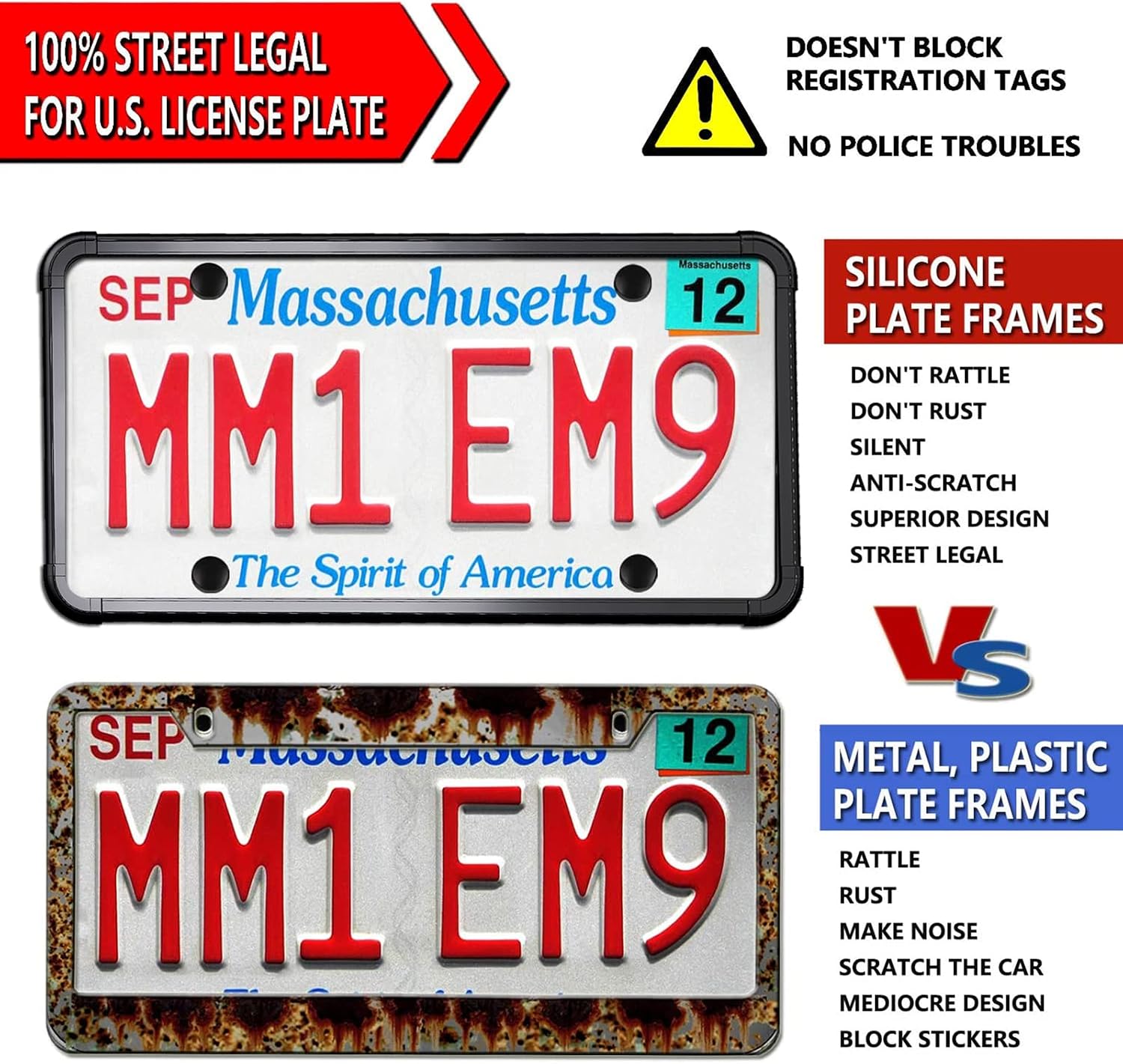 Aootf Silicone License Plate Frame - 1 Pack Black License Plate Frame,Front or Rear Cover Slim Holder with Screws, Black Screw Caps, with Rust-Proof. Rattle-Proof. Weather-Proof for Women, Men