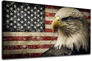 Rustic Vintage American Flag Canvas Wall Art, USA Flag and Eagle Pictures...