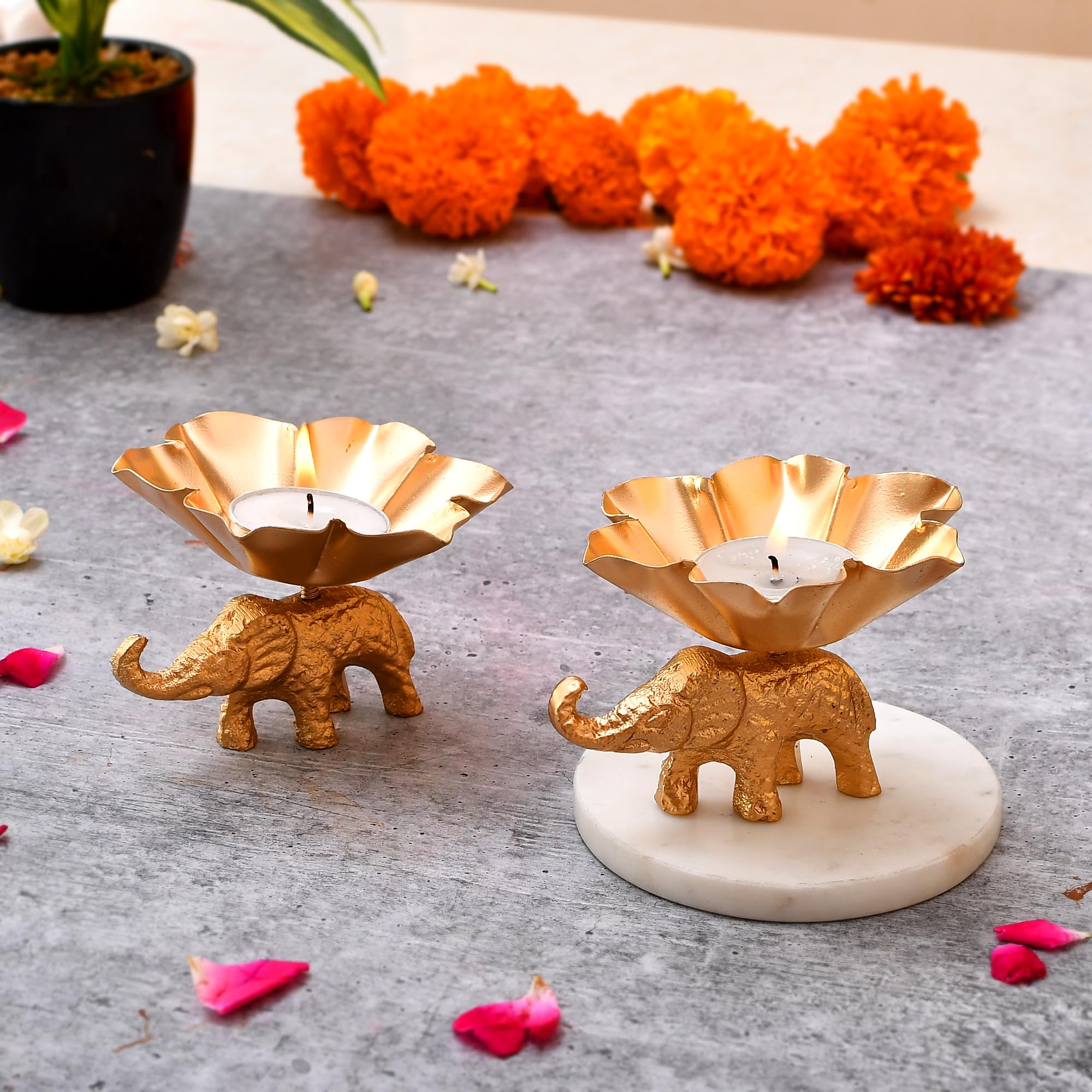 Elegant Metal Tea Light Candle Holder Set of 2 for Home Decor - Modern Design, Wedding & Diwali Decoration - Handcrafted Tabletop Decorative Holder - Indoor & Outdoor