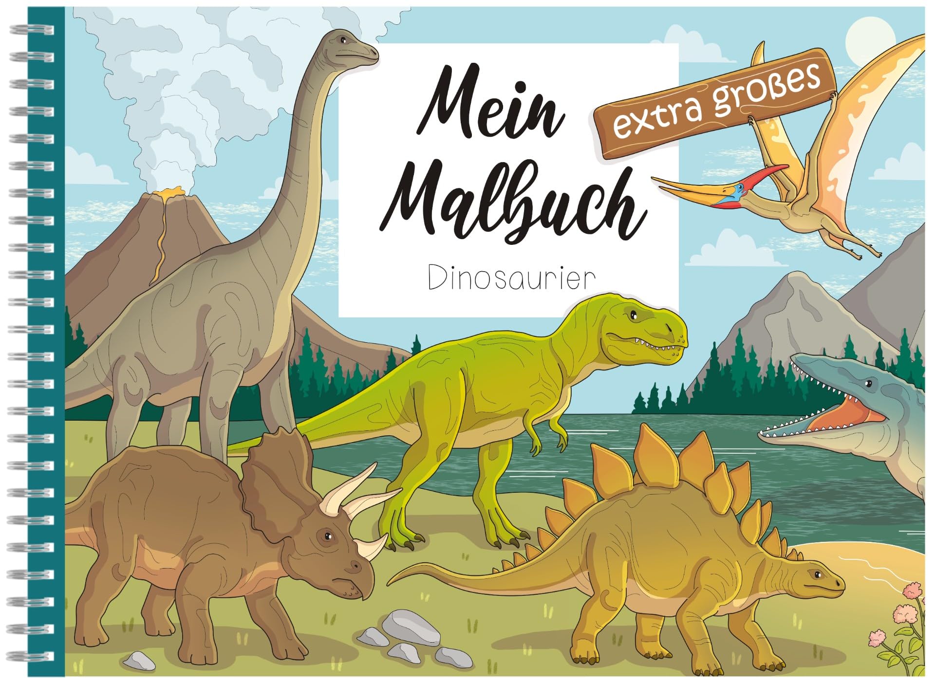 Mein extra großes Malbuch - Dinosaurier: Dino-Malspaß im A3-Format mit handgezeichneten Illustrationen zum Ausmalen sowie spannenden Dino-Fakten zum Vorlesen für Kinder ab 4 Jahren