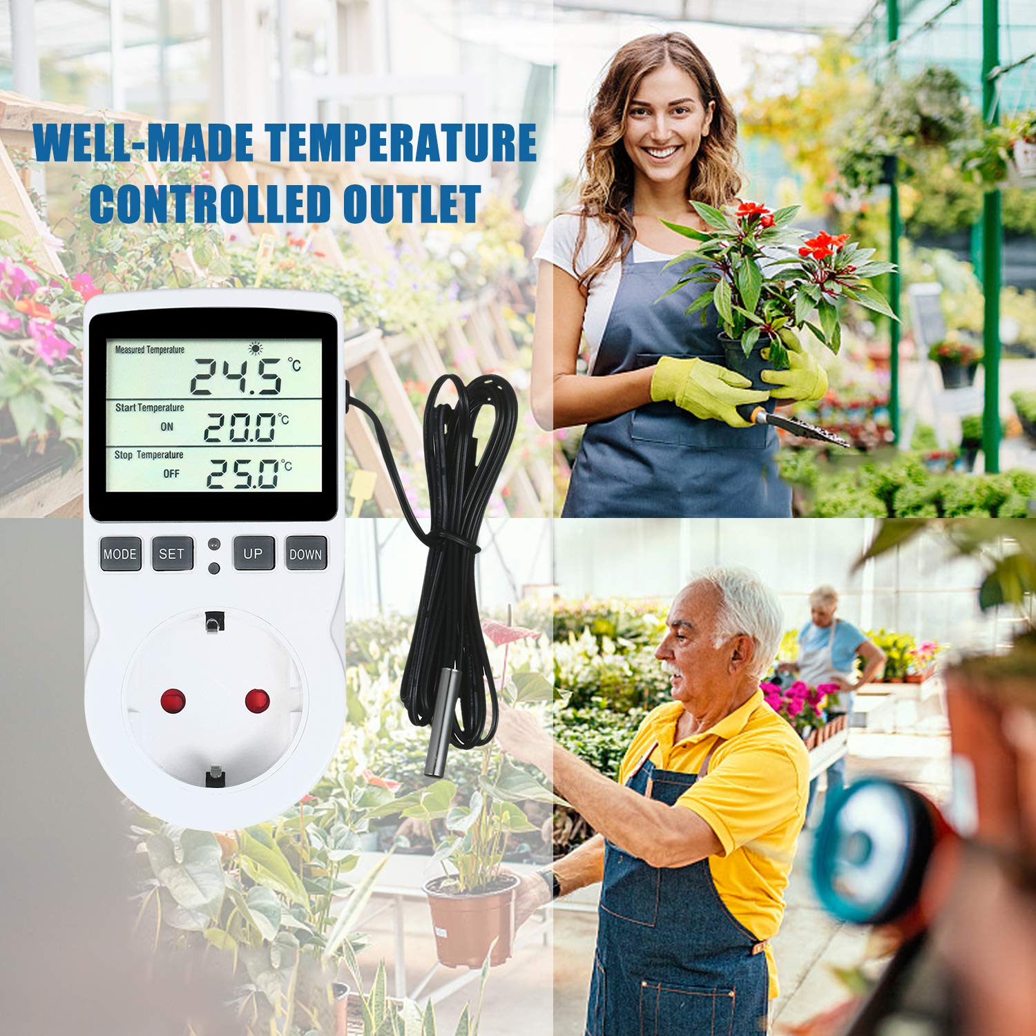 Reptilien Thermostat, Digitaler Thermostatregler mit Timer und Sonde für temperaturgesteuerte Steckdosen für Terrarium-Aquarium-Reptilien mit Treibhaussaatkeimung