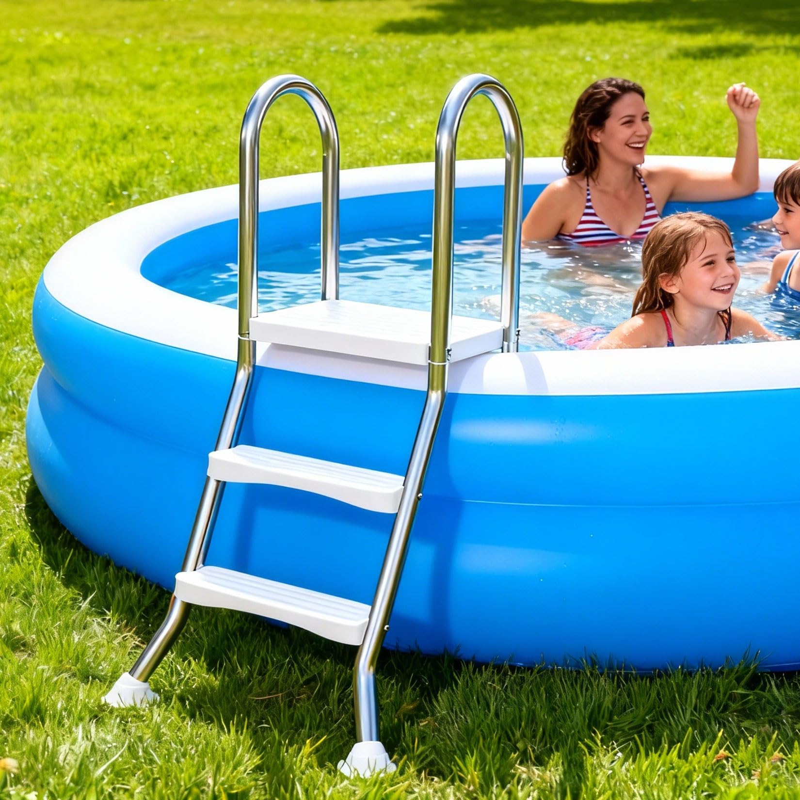 BOTOWI Escalera de Piscina sobre el Suelo de Alta Resistencia, Escalera de natación con Marco de Acero Inoxidable de 2 escalones para Piscinas DE 33 Pulgadas,85cm
