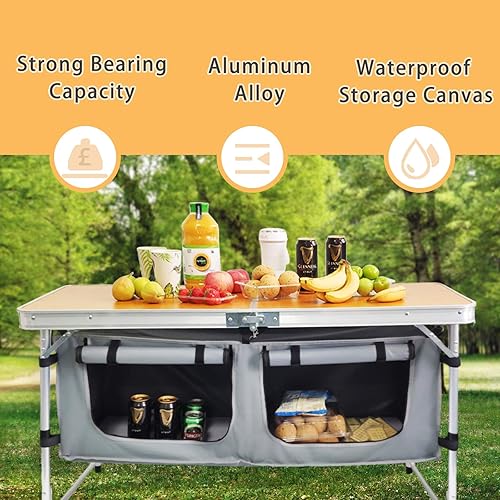 Miniatura 3 de Mesa plegable de aluminio para acampar con patas ajustables para viajes al aire libre, playa, patios, barbacoas, fiestas y picnic mesa plegable
