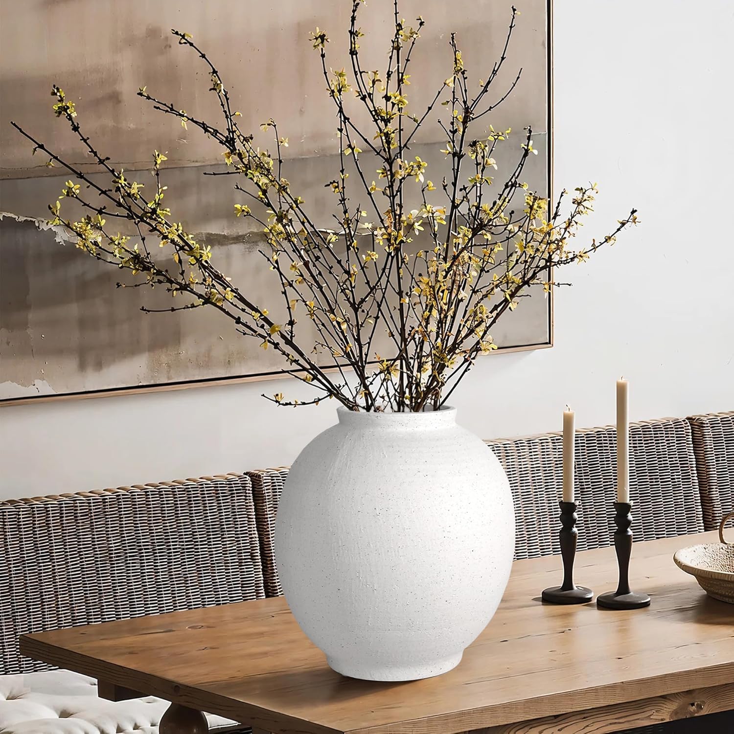 White Ceramic Large Vase - 11 Inch Round Modern Ceramic Vases,Tall Vase for Decor Living Room Table Decor and Festive Home Interiors - Image 8