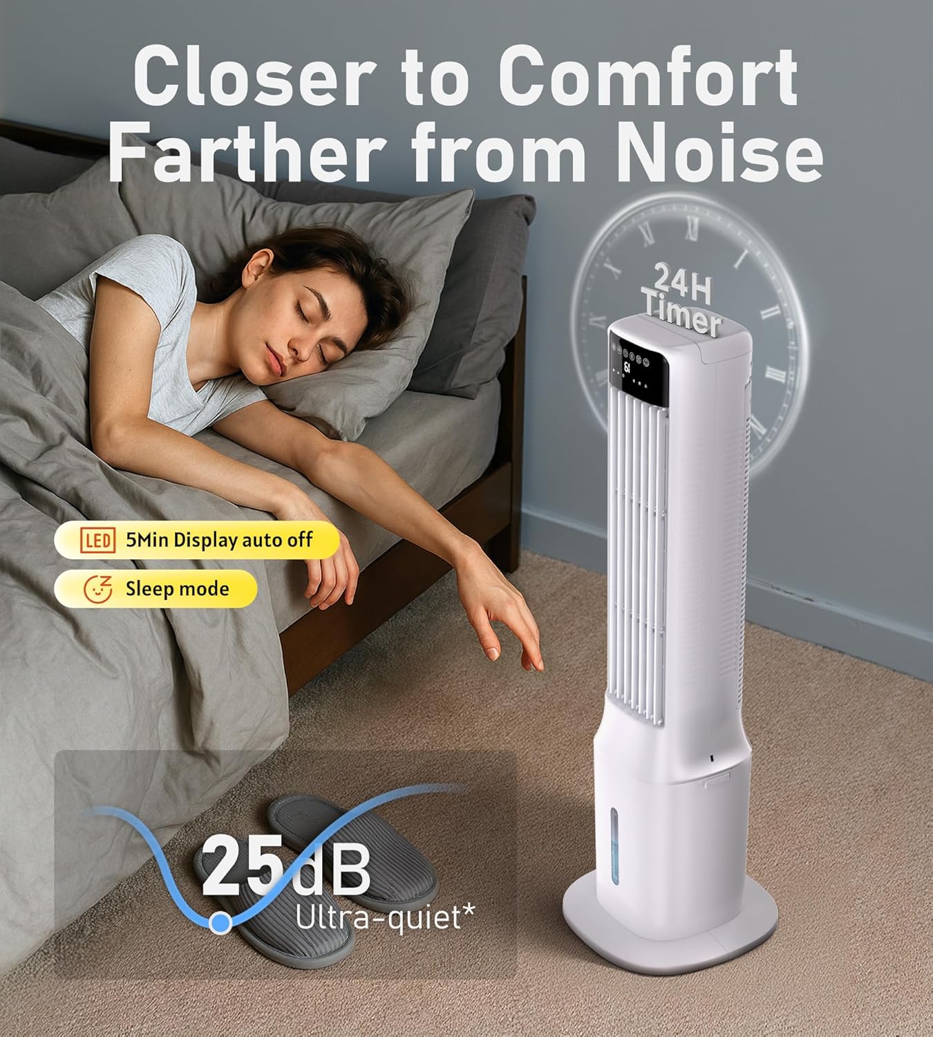 Landeagle 41 Inch Swamp Cooler Air Conditioner,Windowless Cooling Tower Fan That Blow Cold Air with 120° Oscillation & 3 Speeds, Evaporative Air Coolers with 24H Timer, 2.4Gal Tank for Bedroom, Indoor