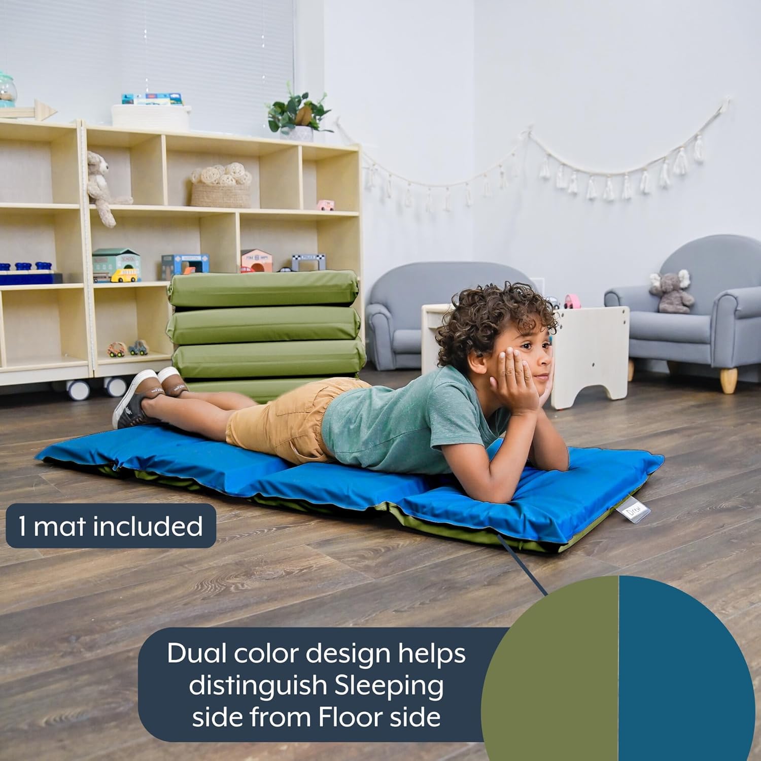 Children's Factory Nap Mats, 2 inch Thick Toddler Sleeping Mats for Preschools and Daycares, Comfortable and Soft 4 Section Folding Nap Pad