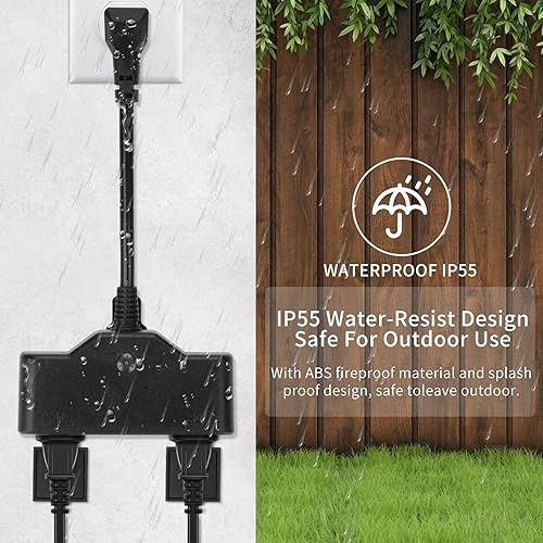 Miniatura 8 de Enchufe inteligente para exteriores de 15 A, temporizador de salida Wi-Fi para hogar inteligente, toma de corriente con 2 enchufes, control remoto