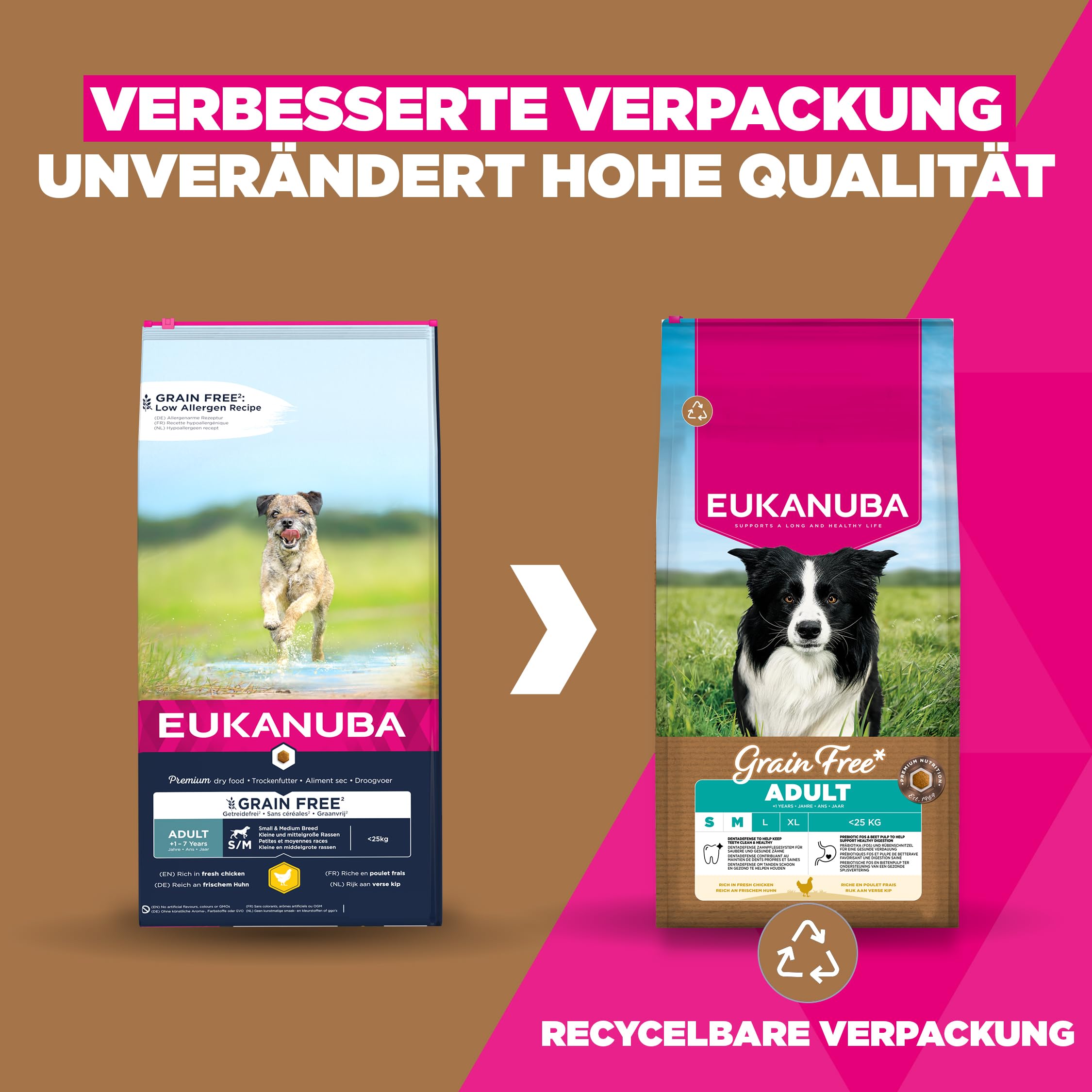 Eukanuba Hundefutter getreidefrei mit Huhn für kl. & mittlere Rassen, 12kg | Premium Trockenfutter | mit frischem Huhn | ohne Getreide | für ausgewachsene Hunde