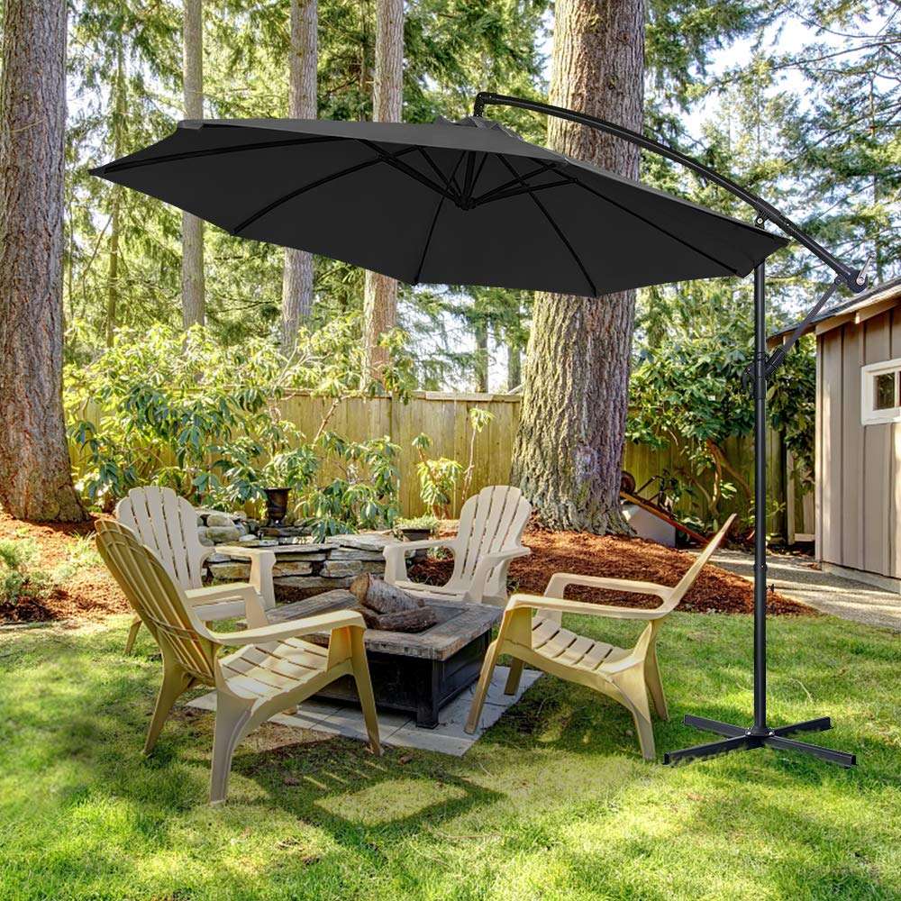 LARS360 Ombrelloni da Giardino per Esterno Gazebo Piscina Giardino Terrazzo, Colore Antracite ø350cm Alluminio Poliestere Parasole con Base a Croce, Protezione UV Impermeabile