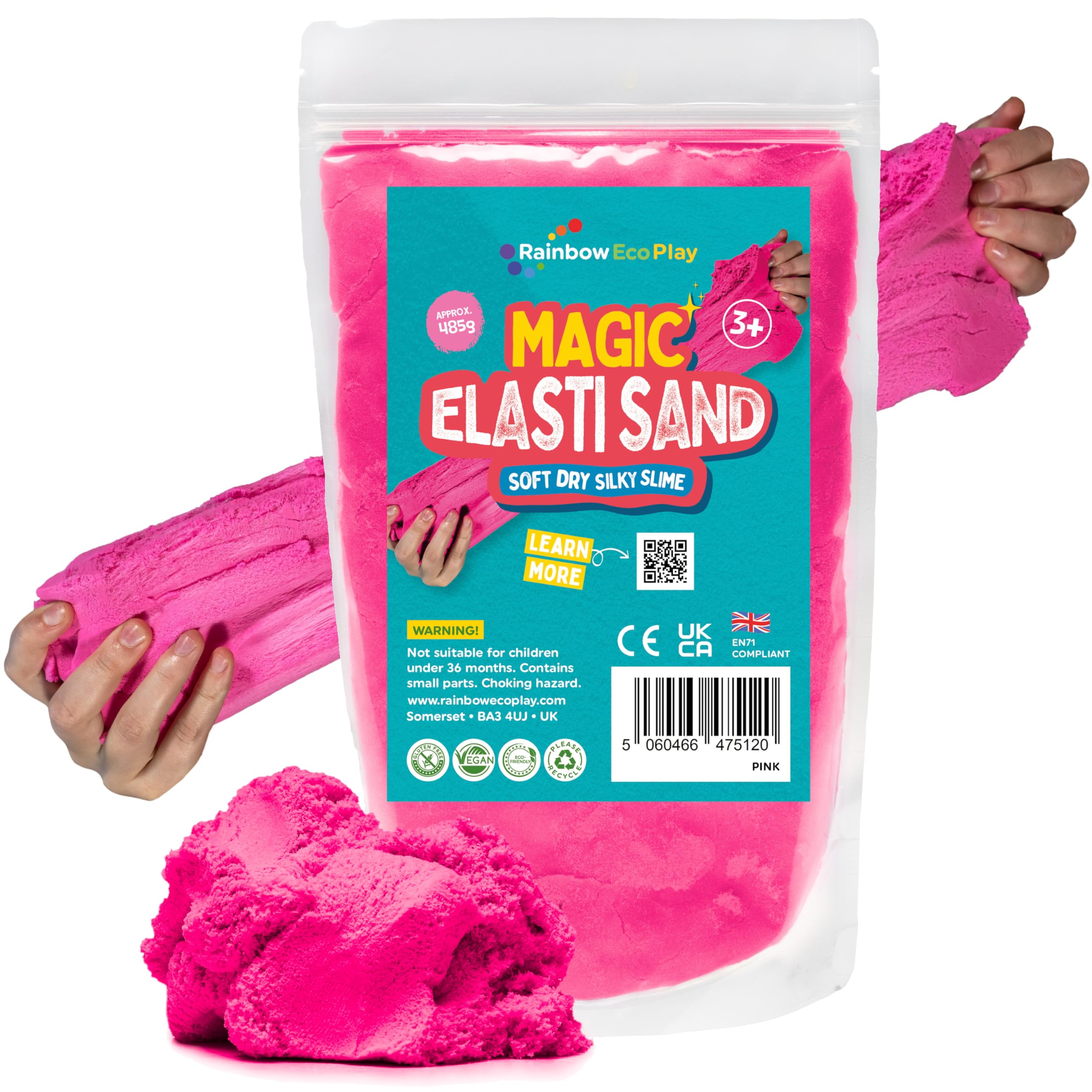 Rainbow Eco Play Pink - Magic Elasti Sand - 485G - Magic Sand - Kids Coloured Sand - Non-Toxic - Colour Sensory Toys For Autism - Moulding And Stretchy - Asmr Toys