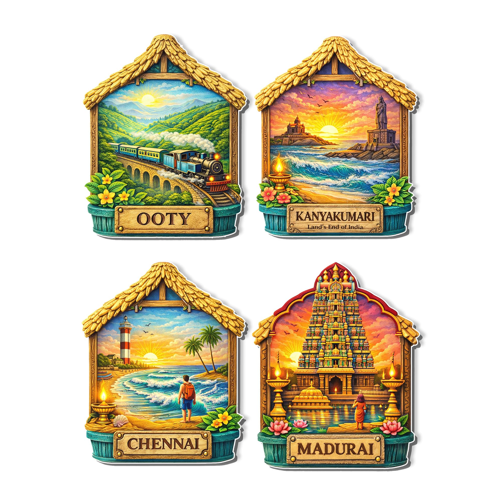 Regalo Casila Tamil Nadu Travel Fridge Magnet Set of 4 Ooty Kanyakumari Chennai Madurai Souvenir India Refrigerator Magnets Decorative Collectible Gift-image-22