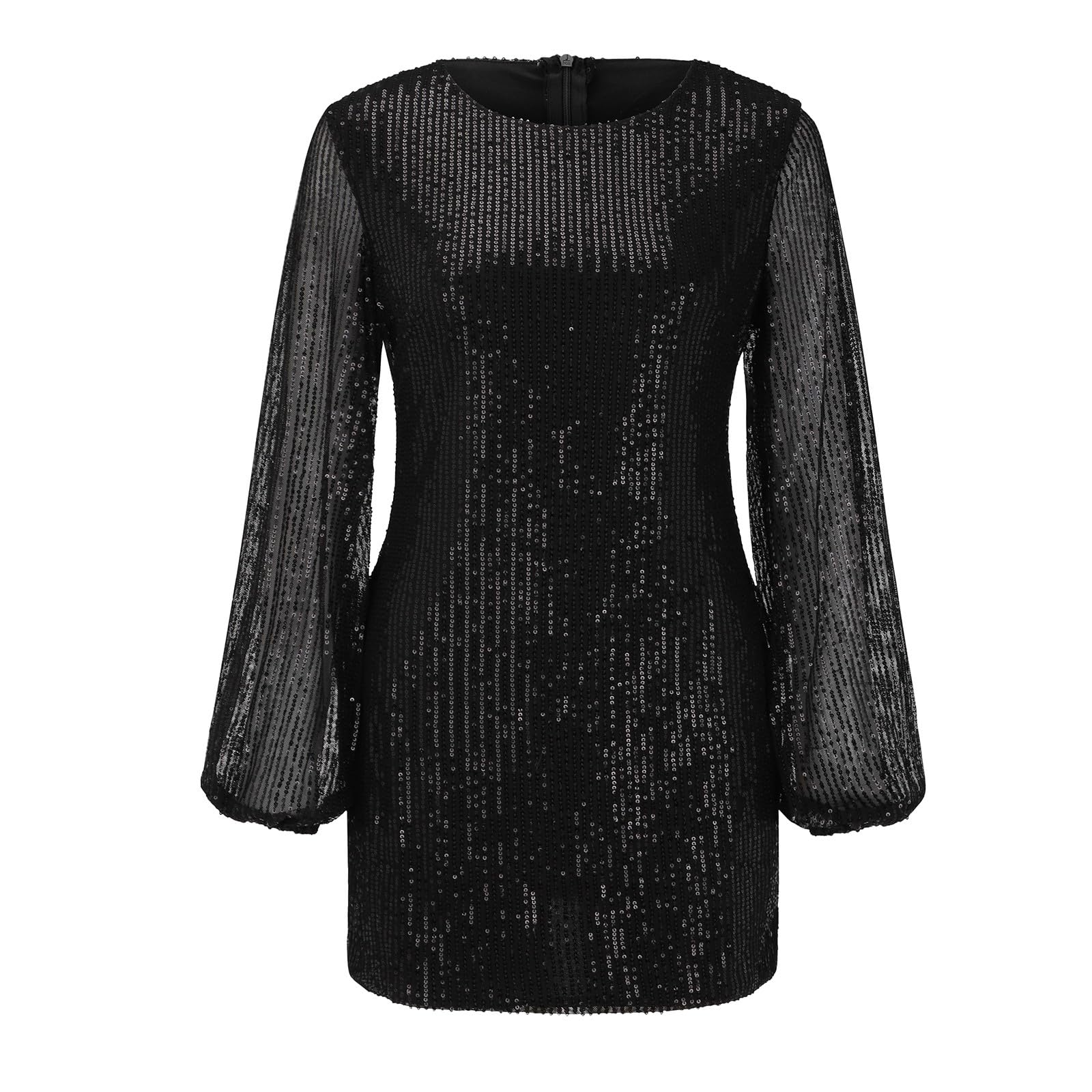 OBiQuzz Vestido de lentejuelas con parche profundo casual de manga larga vestido de fiesta de manga larga vestido de fiesta O-cuello sexy vestido ajustado manga larga