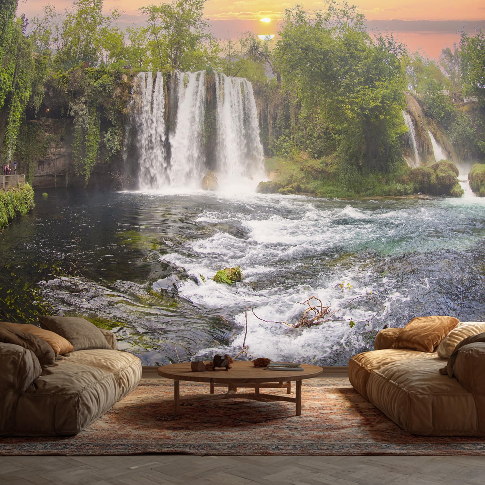 Waterfall Wallpaper, Forest Scenery Natural Wallpaper Murals, Waterfall Room Decor Wall Art for Bedroom Kitchen Living Room 390L x 260W cm