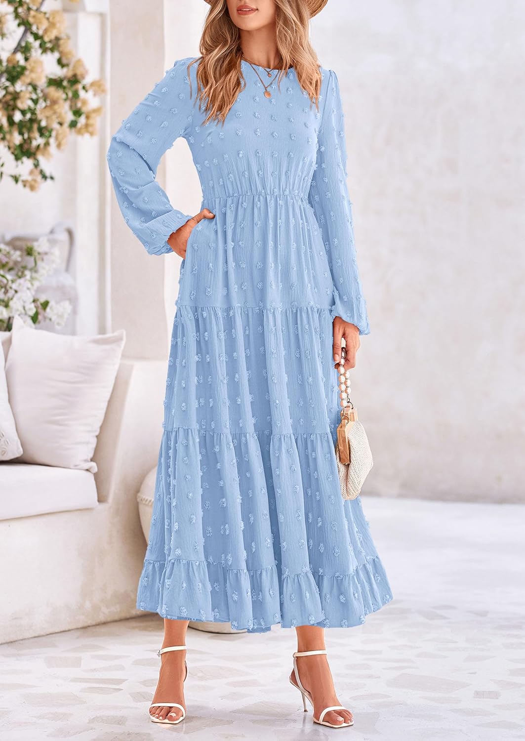 PRETTYGARDEN Women's Fall Spring Elegant Long Sleeve Maxi Dress Swiss Dot A Line Flowy Casual Holiday Party Going Out Dresses - Image 5