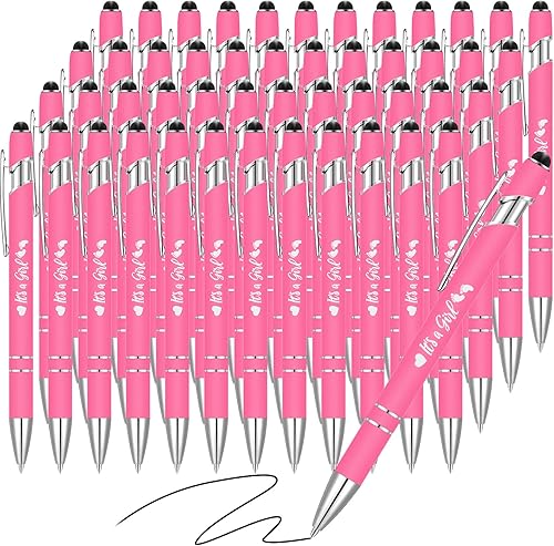 Nuanchu 48 bolígrafos retráctiles para baby shower, con texto en inglés "It's a Boy Girl", bolígrafos de gel retráctiles de tinta negra, bolígrafos