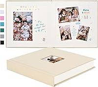 Pssoss 8x8 Inch Linen Hardcover DIY Scrapbook Album 40 Pages - Thick Acid-Free Kraft Paper for Wedding Baby Family Memories Beige
