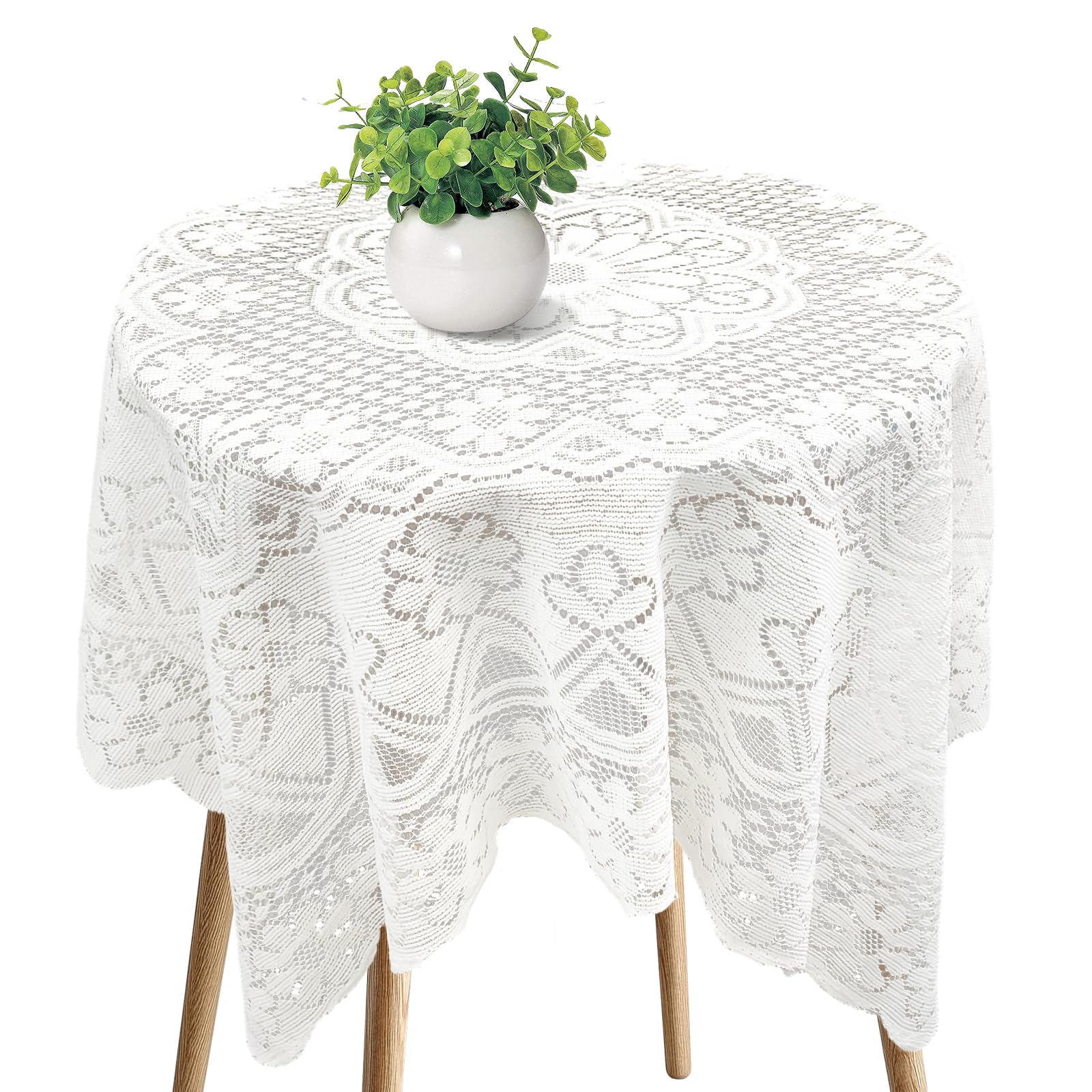 BLMHTWO Small Lace Round Tablecloth 35 x 35 inch, White Square Lace Tablecloth Vintage Square Crochet Tablecloths for Round Coffee Tables