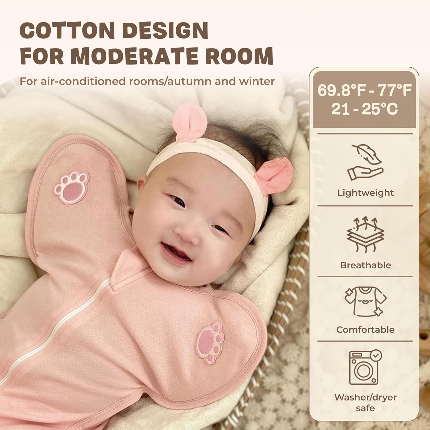 Swaddle Sleep Suit for Newborns, Arms-Up Position, Snug Fit Supports Natural Sleep Reflex, 0–6 Months