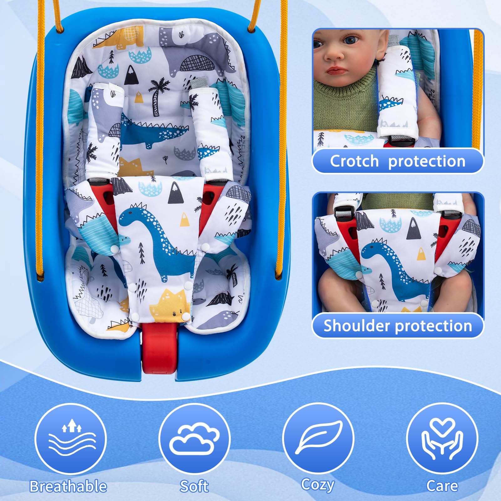 Toddler Swing Cushion for Little Tikes, Outdoor Baby Swing Pad with Strap Covers Set, Infant Swing Cushion Insert with 3D Breathable Mesh (NOT Included Swing) - Image 3