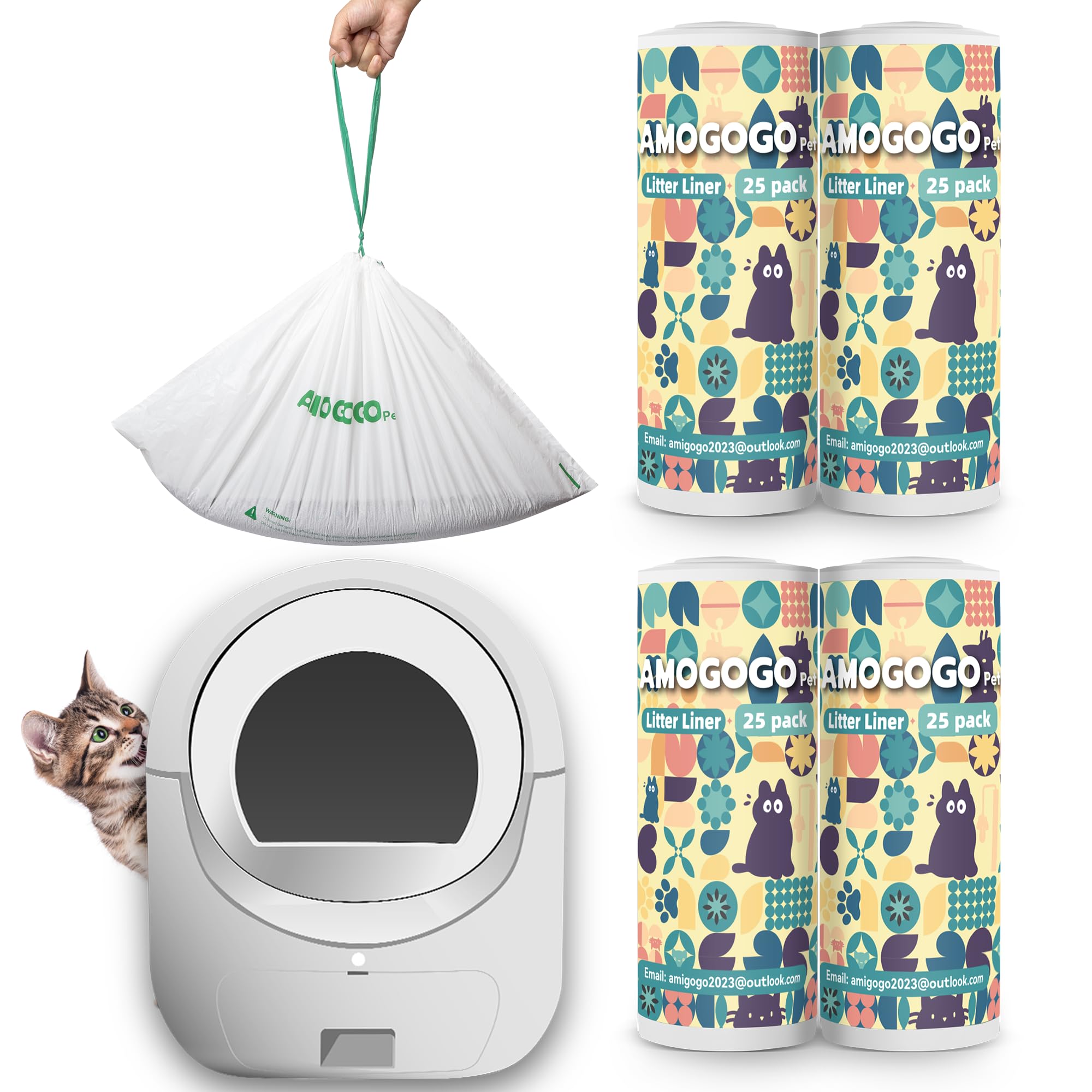 Paquete de 100 bolsas de basura para caja de arena, compatibles con caja de arena para gatos BCHARYA, bolsas de residuos de repuesto, bolsas de basura automáticas a prueba de fugas con