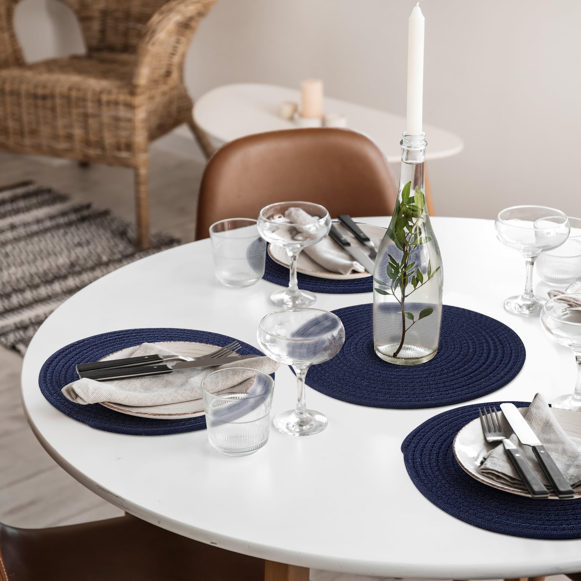fanquare Placemats Set of 4, Round Cotton Braided Place Mats - Image 2