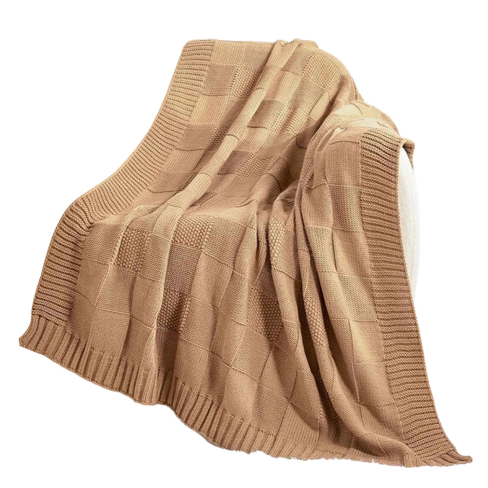 Buxuaaaa Women's Beige Knit Blanket Soft And Comfortable For Elderly, Pregnant Baby Air Conditioning Breathable Throw Blanket Stylish Home Decoration