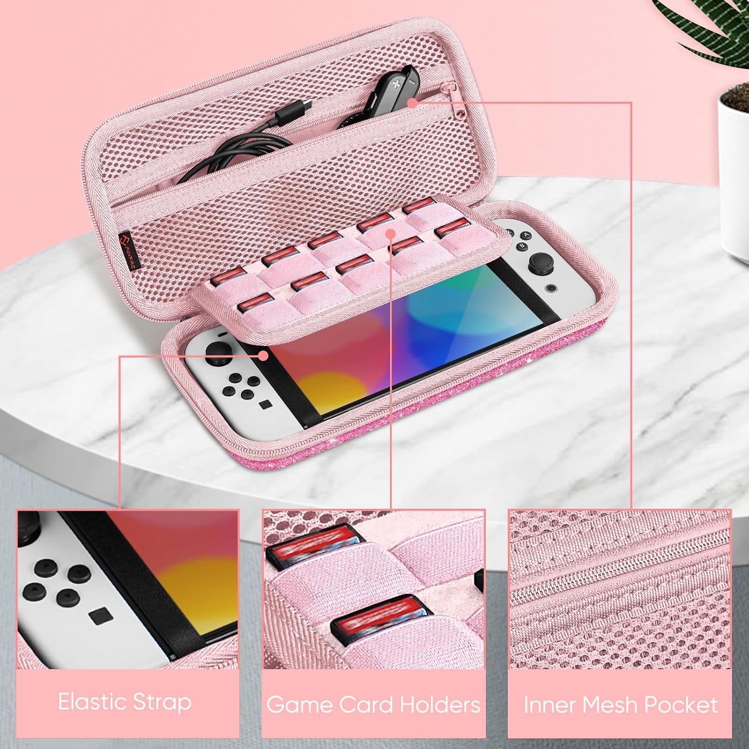 FINTIE Carrying Case for Nintendo Switch / Switch OLED Model (2021) | Shockproof, Hard Shell Protective Cover, Portable Travel Storage Bag, 10 Game Card Slots & Inner Pocket