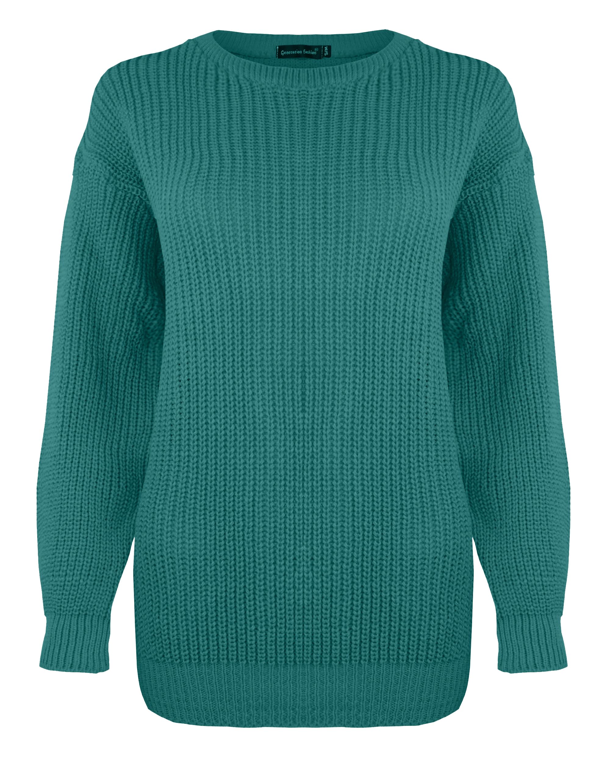 Generation Fashion Women's Bottle Green New Long Sleeve Knitted Baggy Jumper Oversized Sweater Crew Neck Pullover Top[,Lxl]