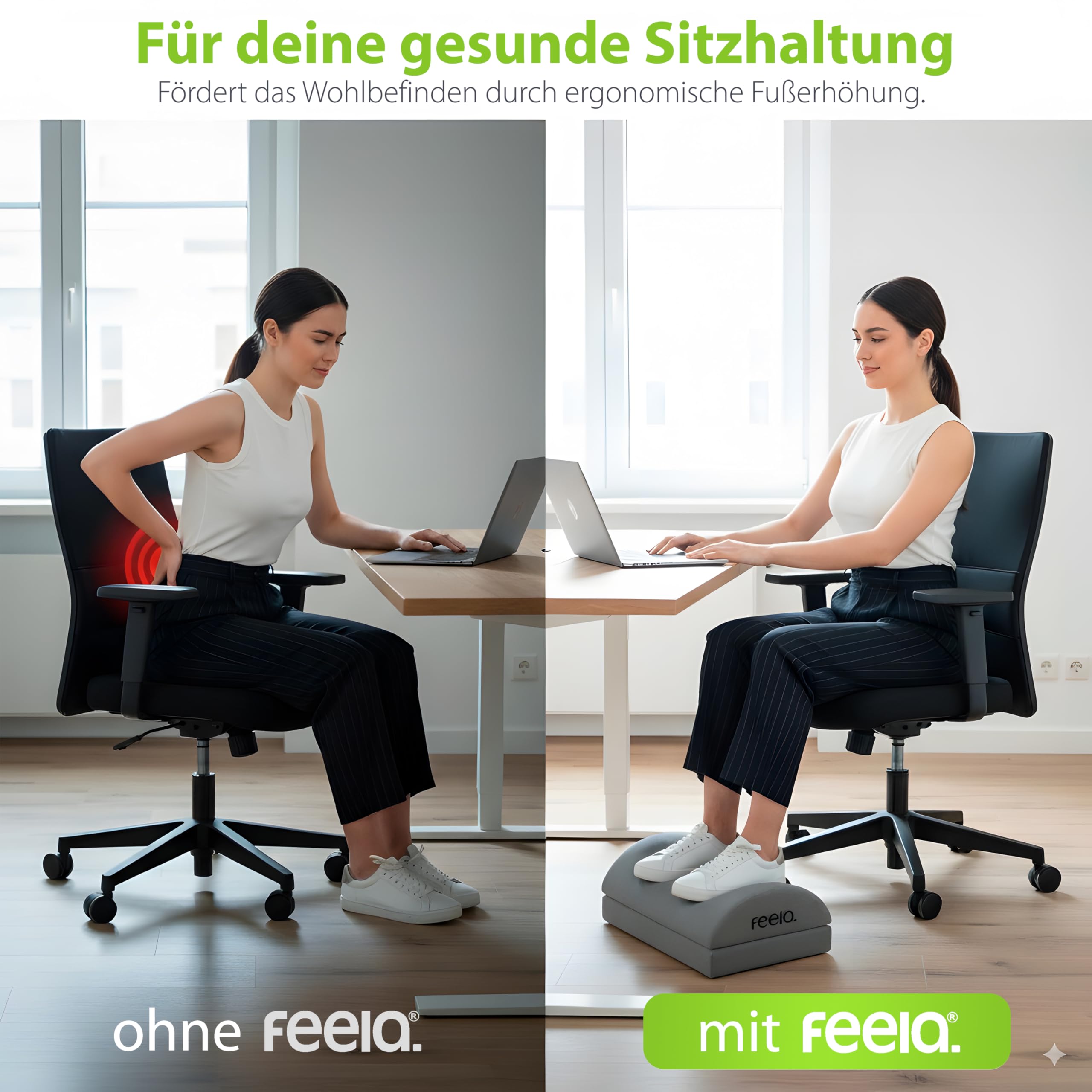 feela. Podnóżek na biurko [Zwycięzca porównawczy] – ergonomiczny podnóżek z rdzeniem z pianki premium i zintegrowaną kieszenią na ciepło – antypoślizgowy podnóżek i podnóżek do biura i biura domowego