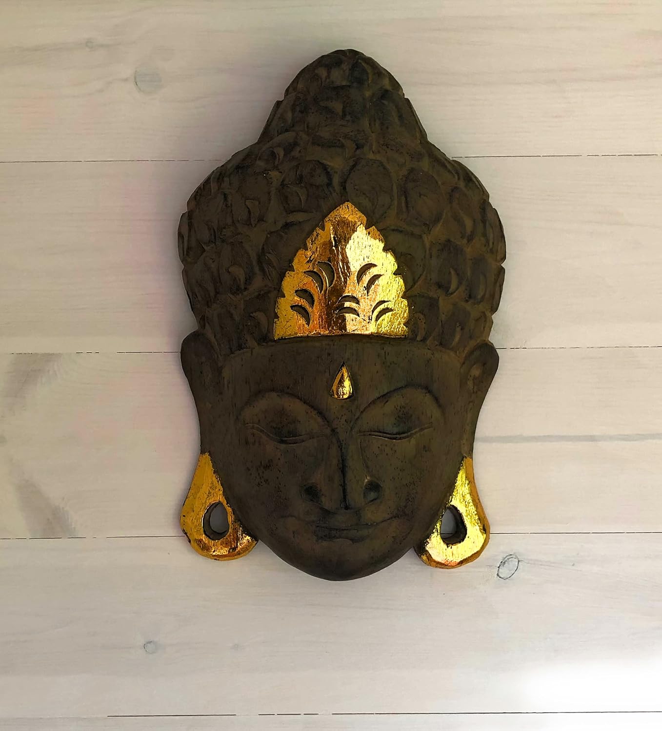 Carved Wood Buddha Mask | Buddha Wall Mask Hanging Wall Decor