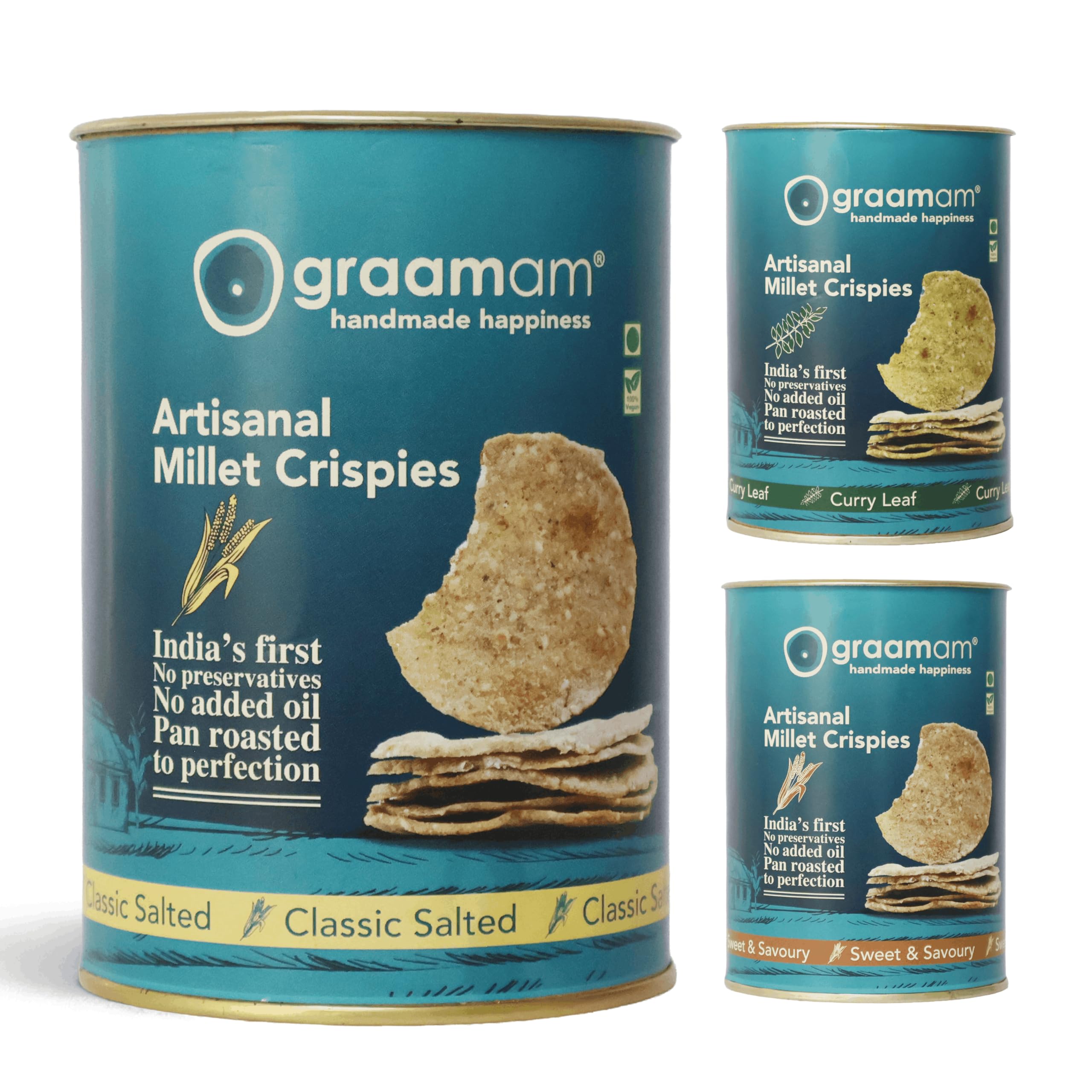 GRAAMAM Artisanal Millet Crispies | Handmade Healthy Snacks | Classic Salted, Curry Leaf & Sweet & Savoury Flavours | No Preservatives, No Added Oil, Pan Roasted | Gluten-Free Snack-image-45