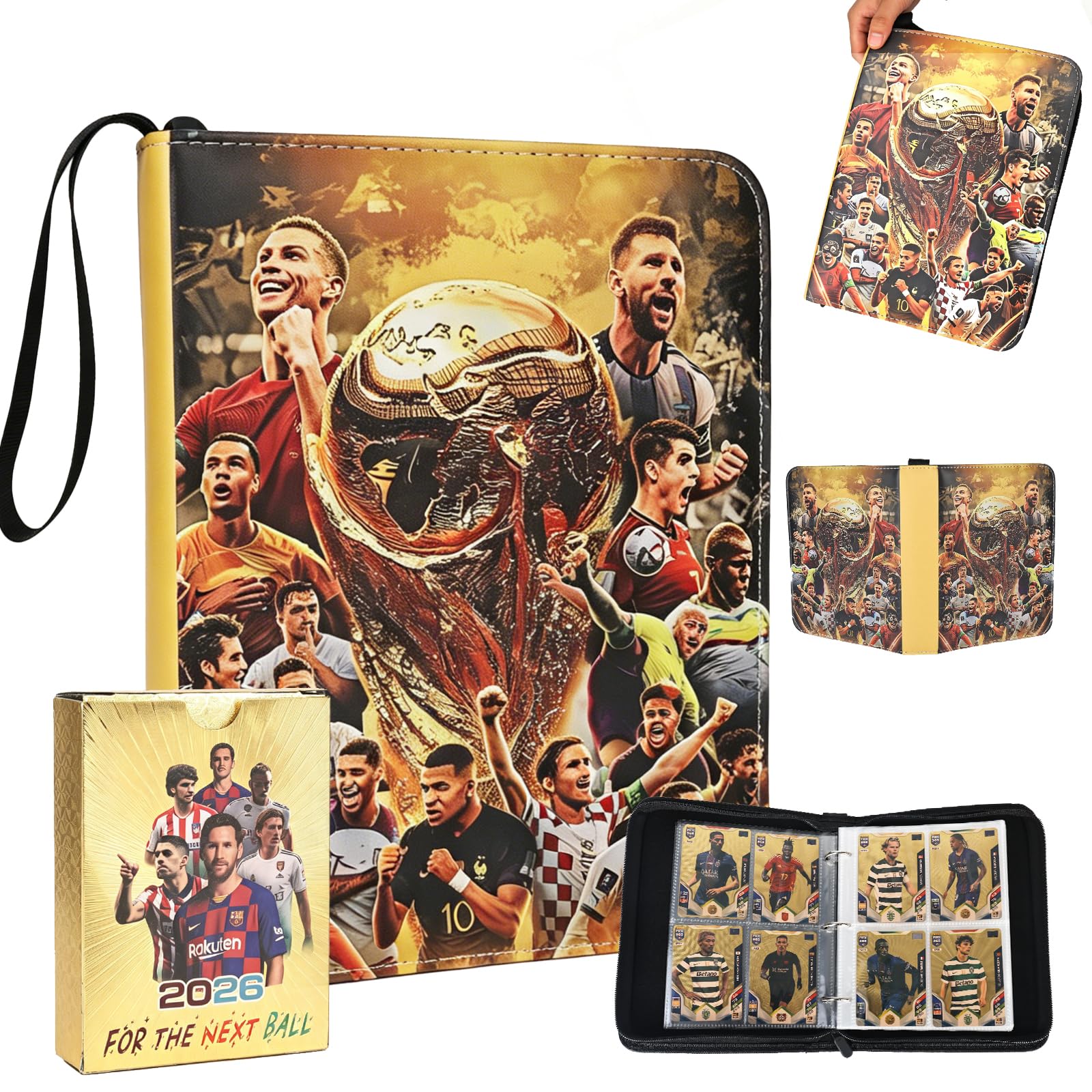 XTDMJ 4 Pocket Football Card Binder, Football Card Holder with 55 Pcs Football Cards, Waterproof PU Leather, Football Card Holder Album with Removable Sleeves