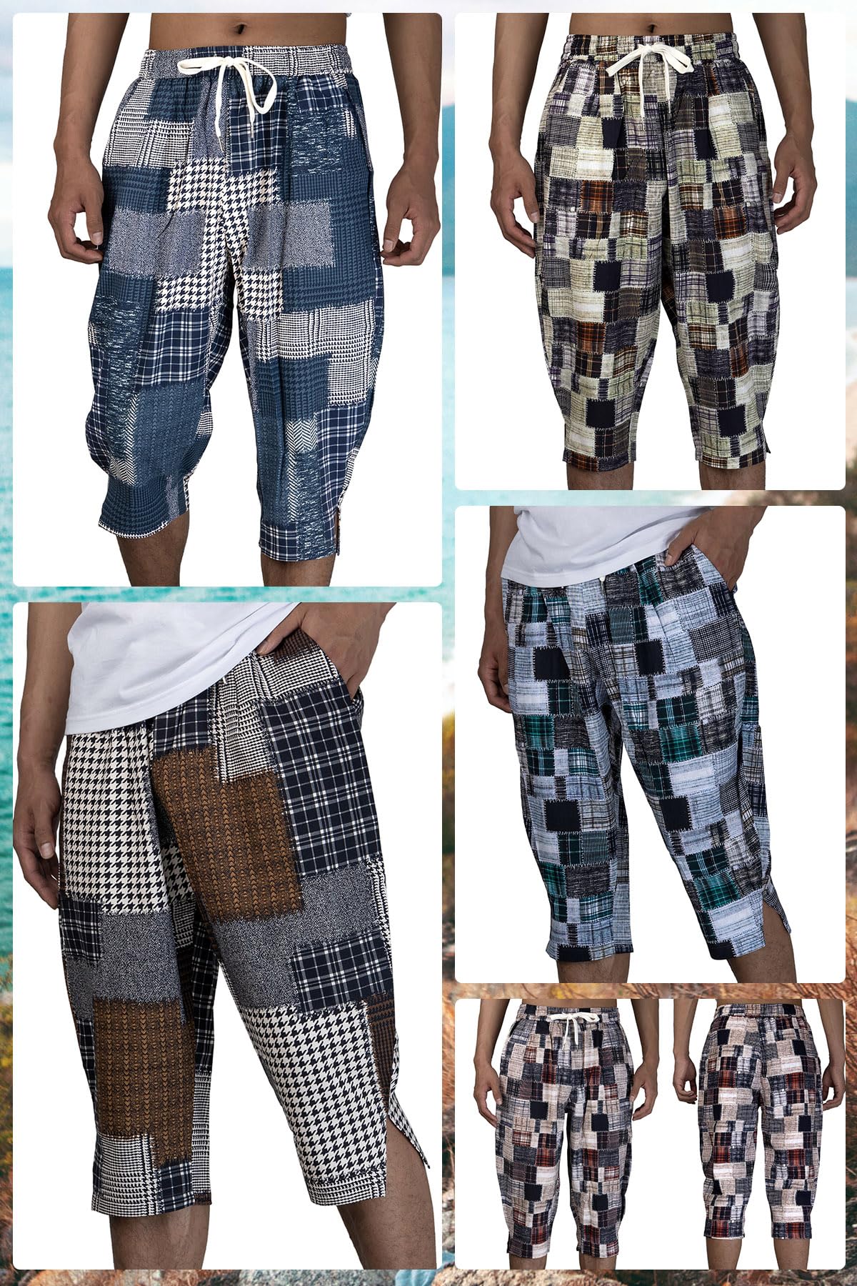 3/4 Pantaloncini Uomo Shorts Uomo Pantaloni Lino Cotone Estivi Corti per Lo Yoga da Spiaggia