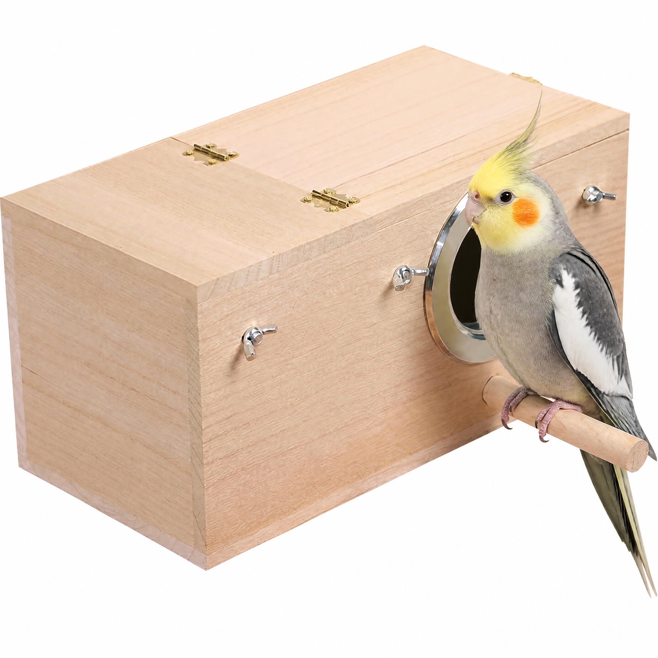 YJJKJ Drewniana papuga dla zwierząt domowych Budgie Cockatiel Hodowla Gniazdko dla ptaków Avery Klatka Pudełko (L)