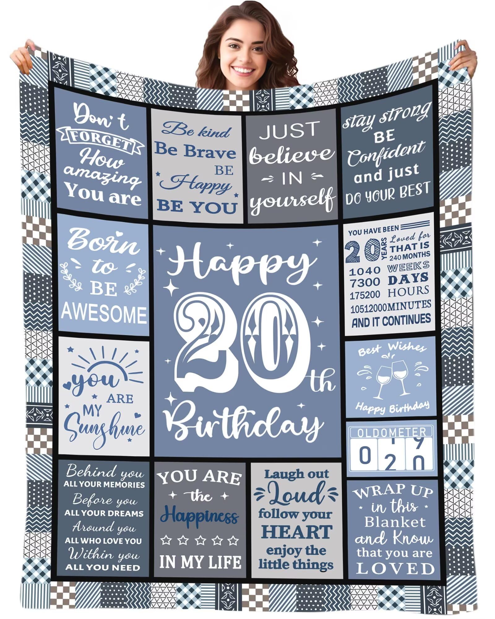 Birthday Blanket Gifts for 20 Years Old Girls Boys, Personalised Birthday Flanell Blanket Decorations Gifts for 20 Years Old Girls Boys Daughter Son Best Friends, Bestie, Sister, Niece 50"x60"