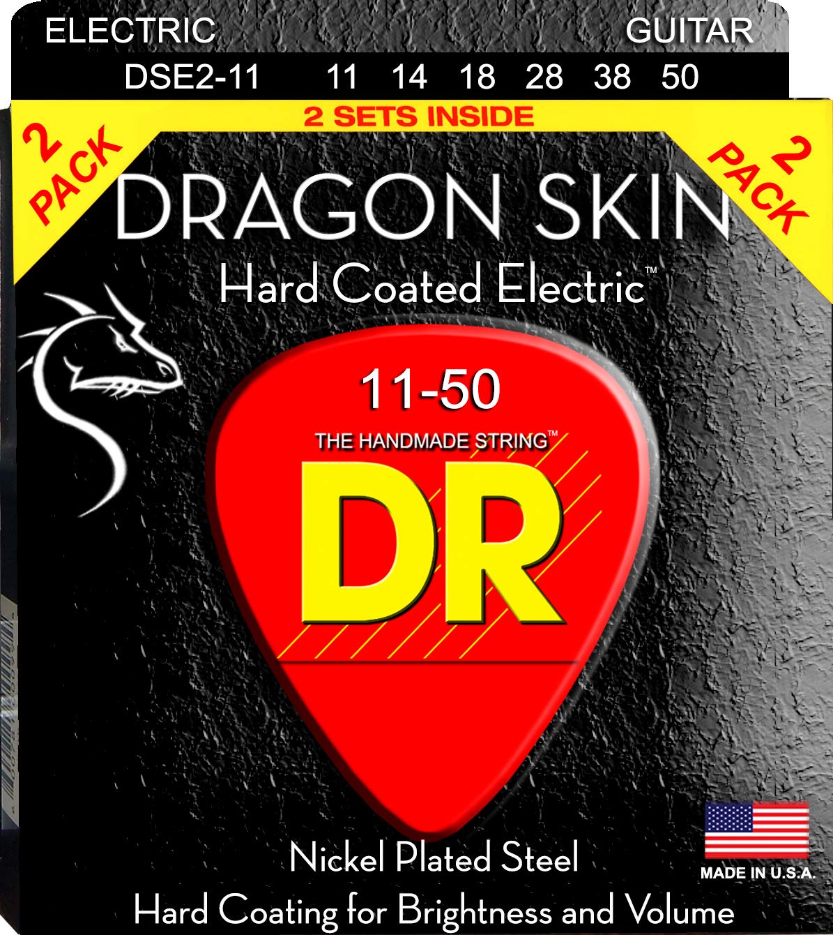 DR Strings DRAGON SKIN™ - CLEAR Coated Electric Guitar Strings: Heavy 11-50 (2-Pack)