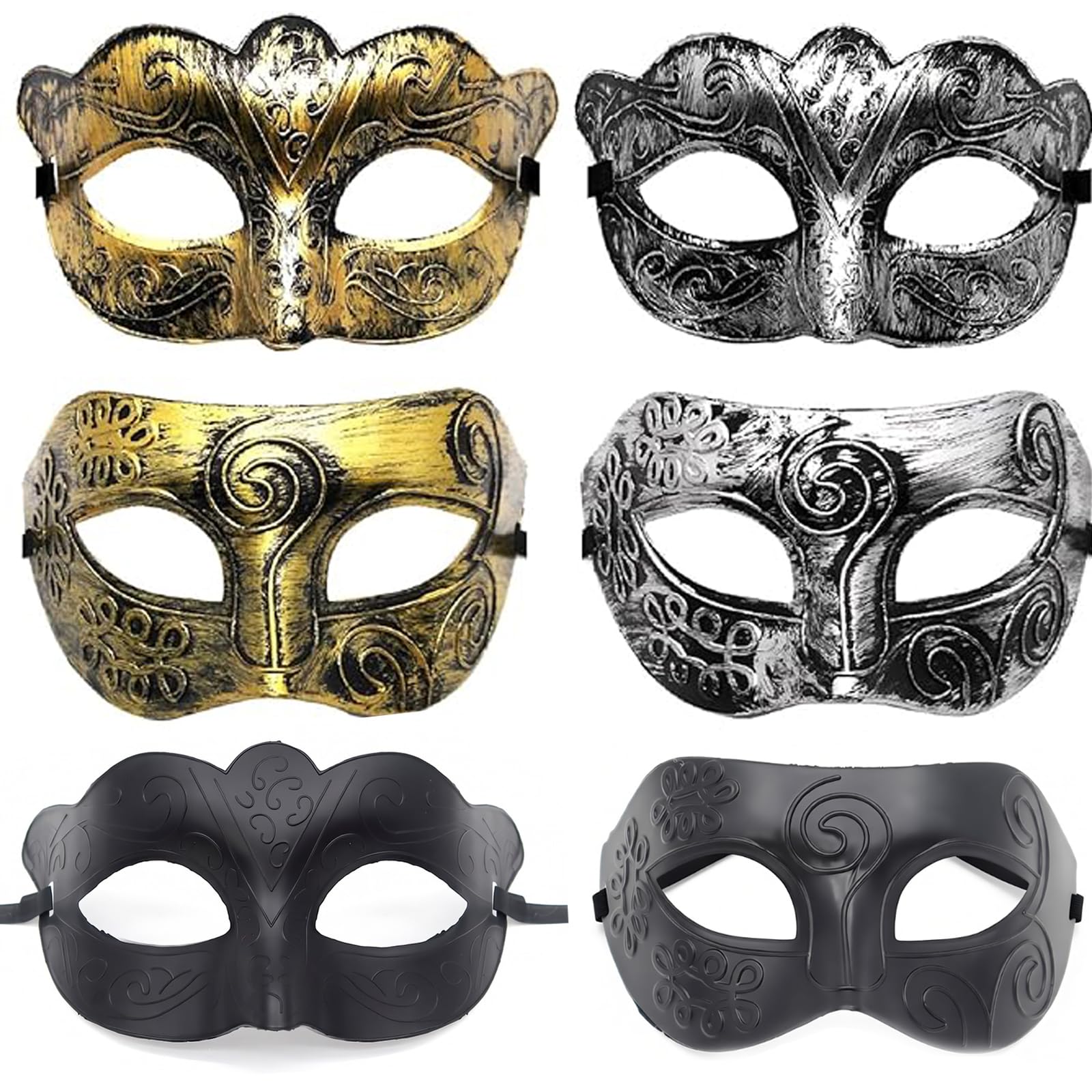 GYTFOG 6 Pcs Vintage Masquerade Masks, Mens Masquerade Mask for Halloween