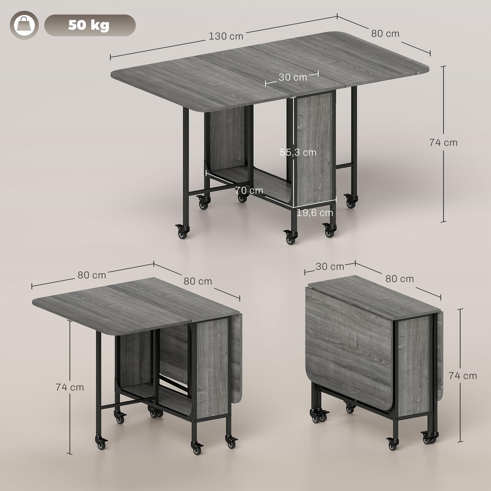 Ronde eettafel van hout, inklapbare verlengtafel voor de keuken, met 6