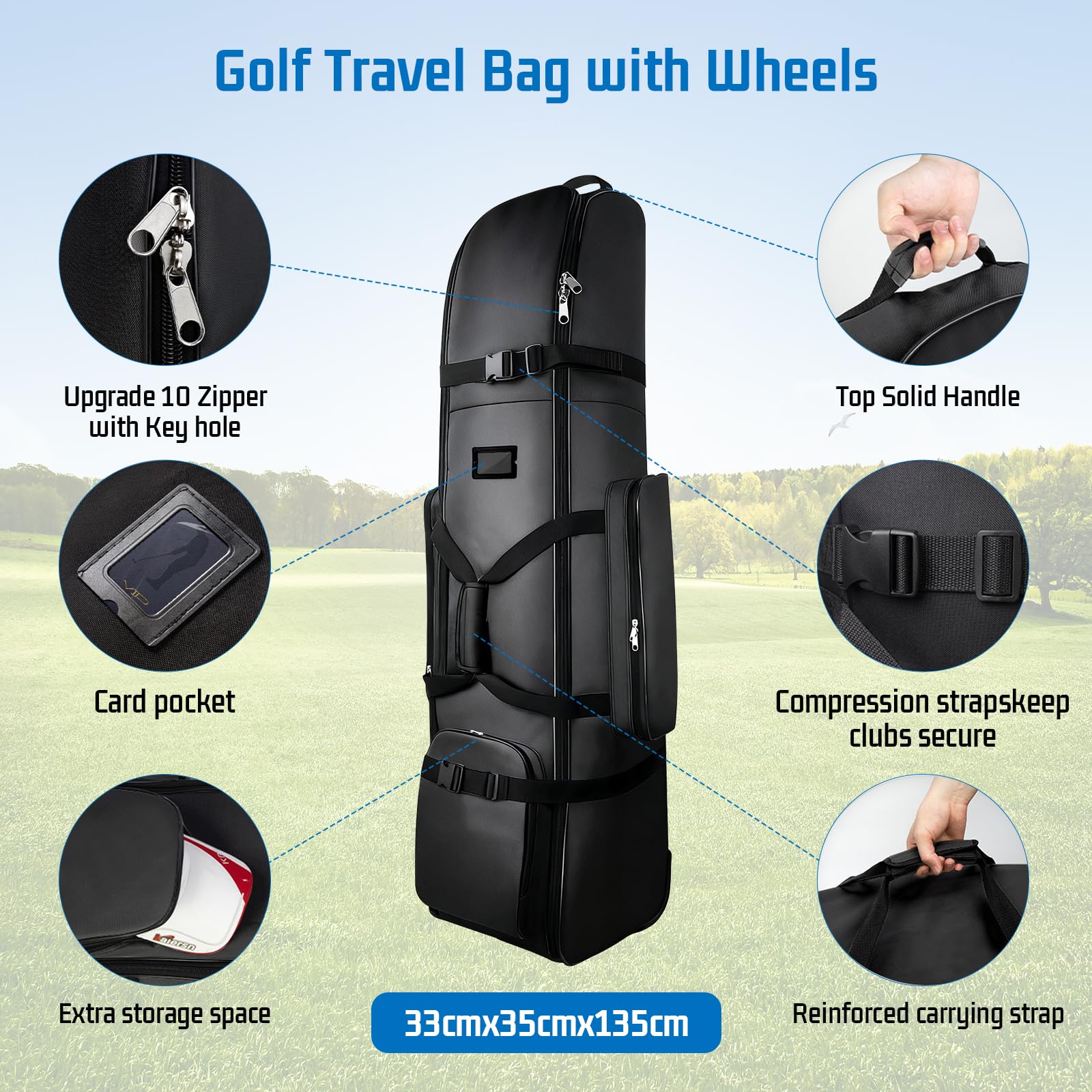 Fundas de Viaje para Golf con Ruedas, Estuche de Vuelo, Tela Oxford 900D Impermeable