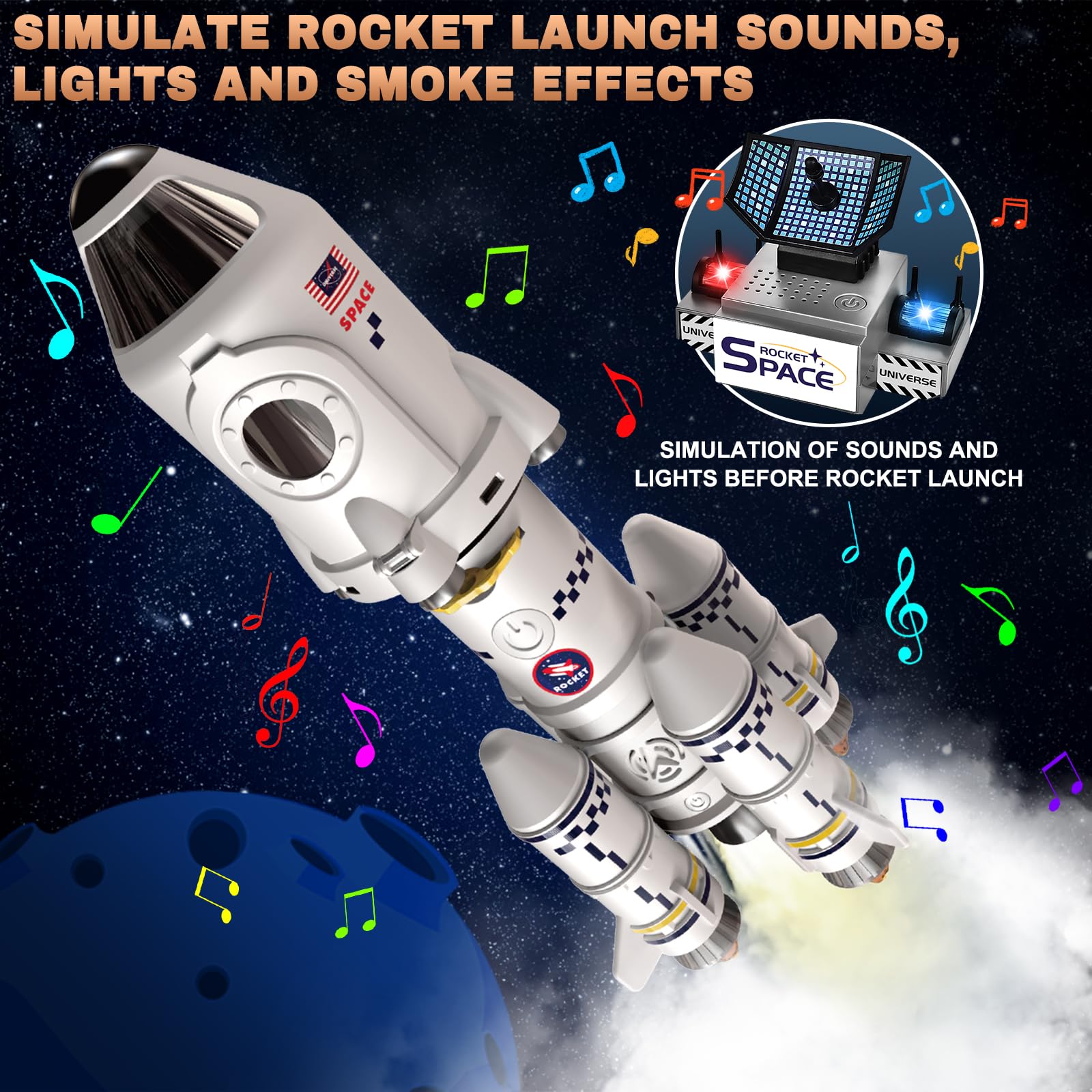 Herenear Razzo Spaziale, Versatile Space Shuttle per Bambini 3-8 Anni - Con Rampa di Lancio, Astronauta e Proiettori, Regalo per Ragazzi e Ragazze
