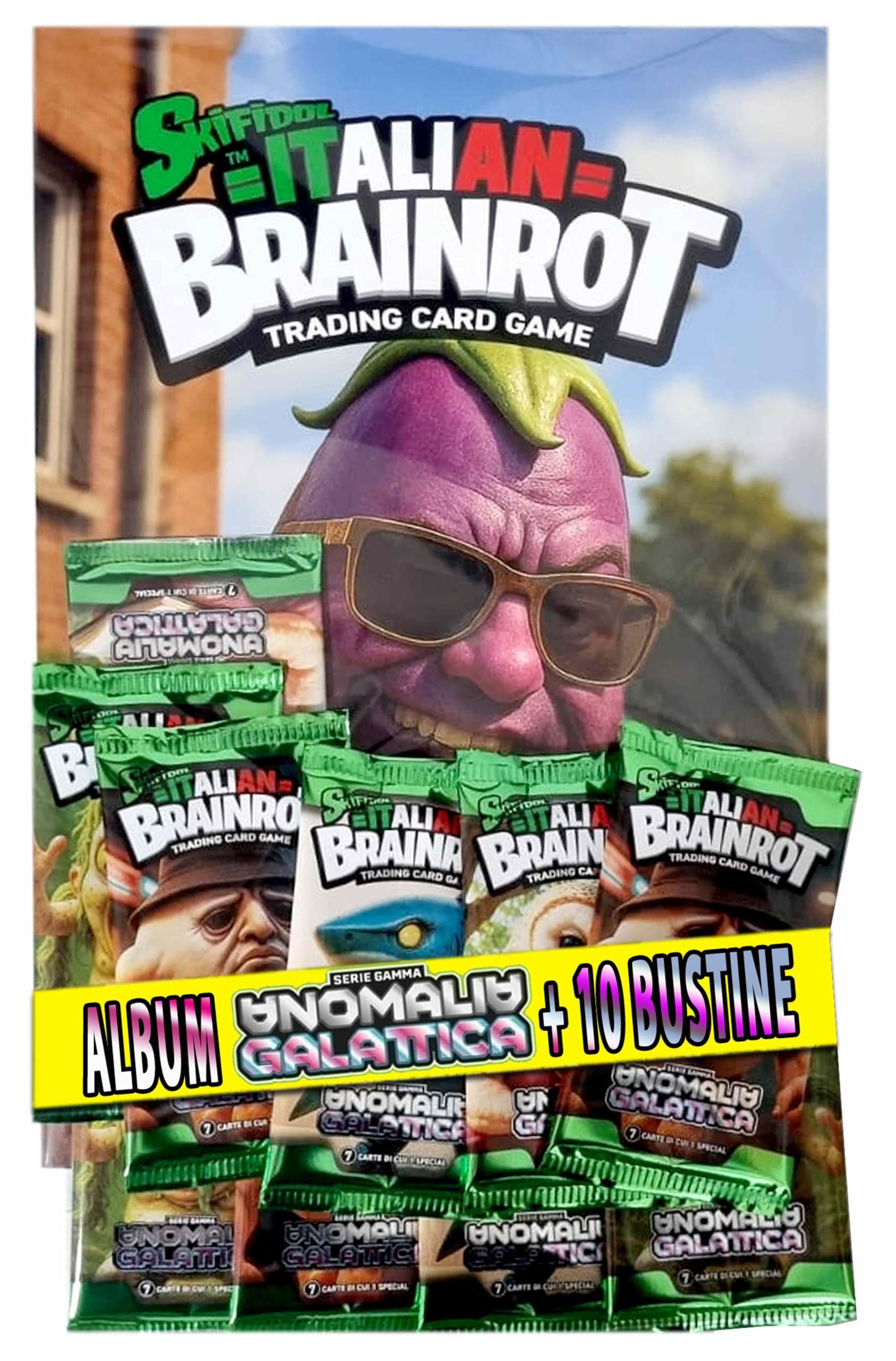 Generico Skifidol Italian Brainrot Trading Card Game, Galactic Anomaly Album with 10 Envelopes, 70 Collectible Cards with Rare Cards