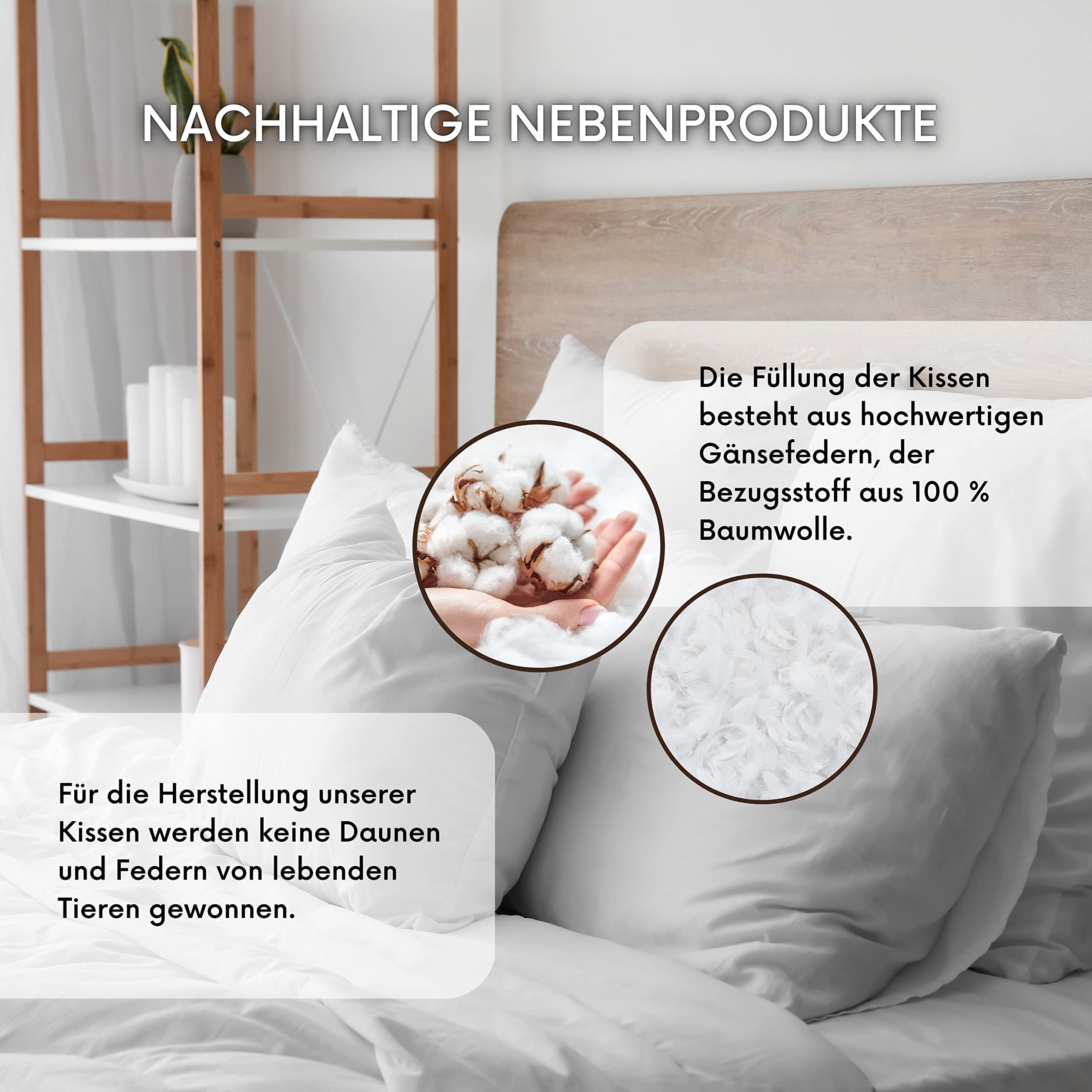 MSS e.K. 4er Set Federkissen | Größe: 80 cm x 80 cm | Füllgewicht: je 1.000 Gramm | 100% Baumwolle | kein Lebendrupf | Kissenfüllung | NOMITE Zertifiziert - milbenfrei | schadstoffgeprüft
