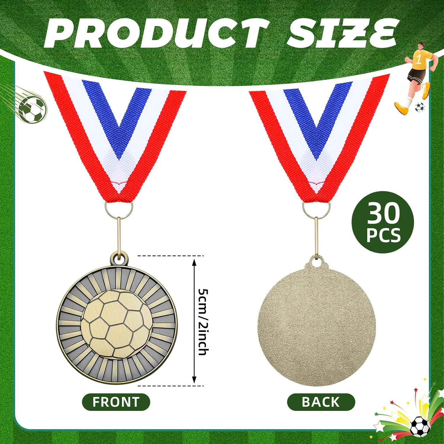 Huquary 30 Pcs Medals Bulk 2'' Gold Medal for Awards Team Participation Trophy with Neck Ribbons Tournament Medals for Kids Adults Sports Themed Party Favors Award Prize Gift