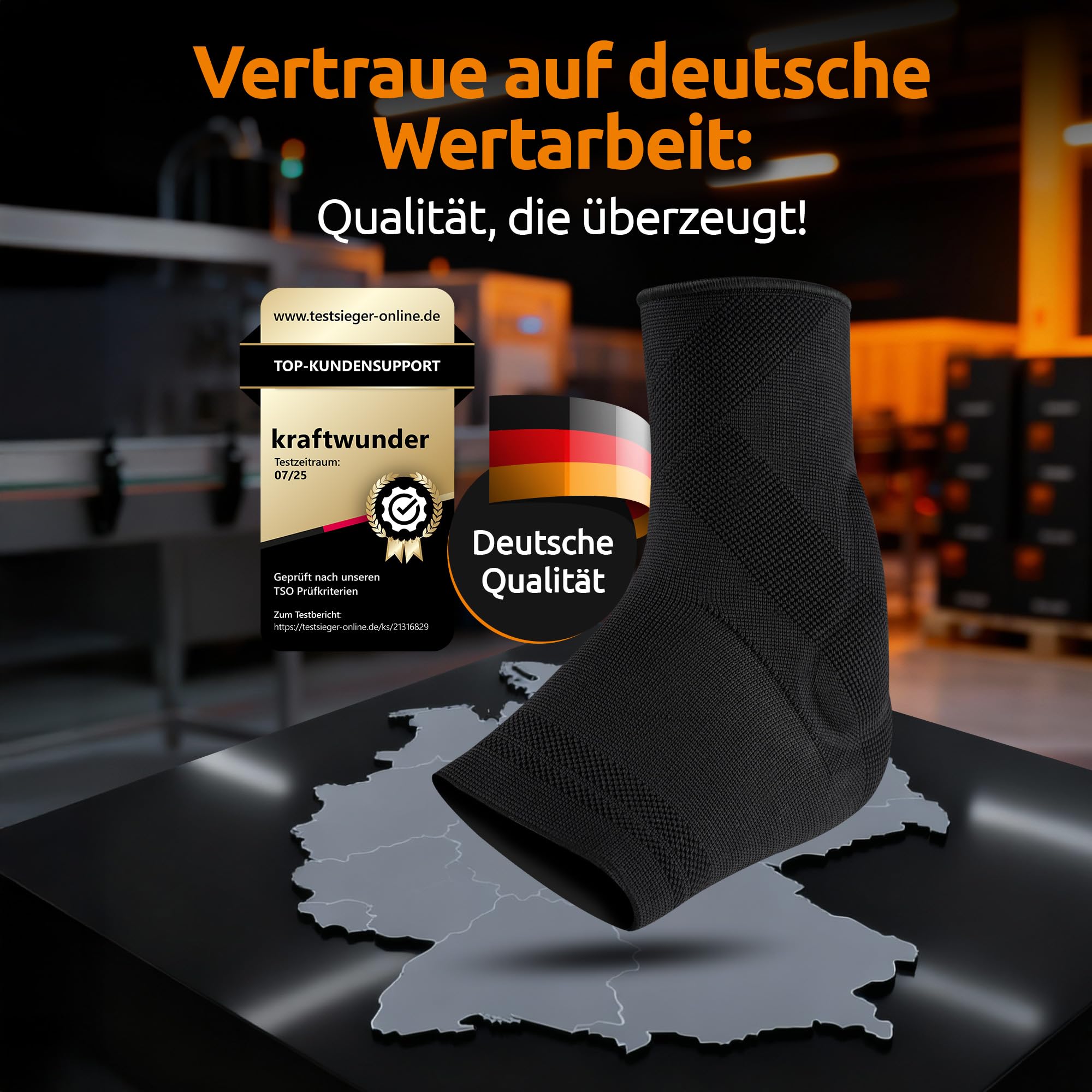 Tobillera fabricada en Alemania – Tobillera con almohadillas de silicona, vendaje de compresión para el tobillo para deporte y uso diario, antideslizante en el zapato (negro, XXL, derecha)