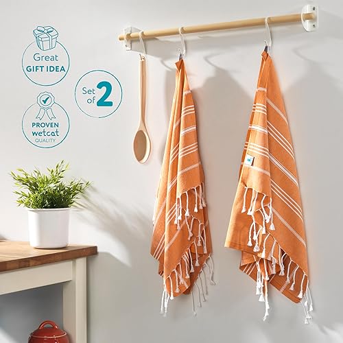Miniatura 7 de WETCAT Juego de 2 toallas de mano turcas con lazo para colgar (20 x 30), 100% algodón, suaves, toallas de cocina bohemias prelavadas, toallas de