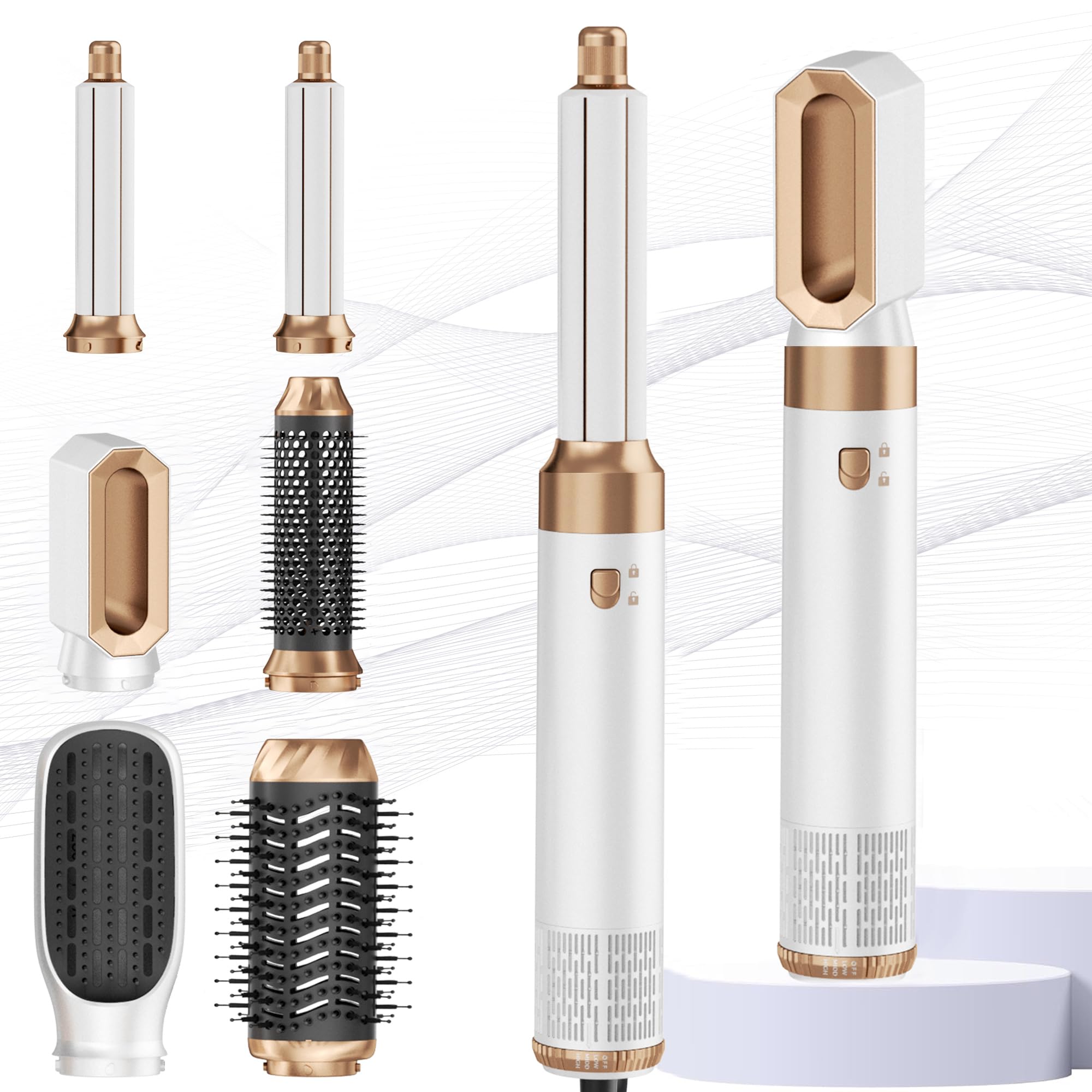 MogaWave Airbrush Hair Styler 6 in 1 Air Styler Pro Hair Styler con asciugacapelli da 1000W, spazzola per asciugacapelli, spazzola ad aria calda, ferri arricciacapelli per auto