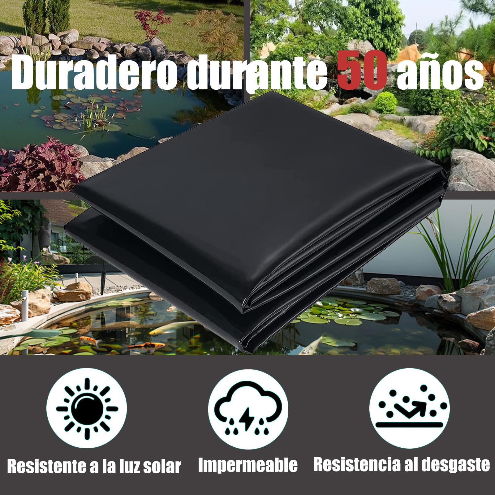 Membrana durevole per stagno per piscine per pesci rivestimento impermeabile resistente agli strappi Copertura per piscina da giardino 6 × 11 m Pellicola impermeabilizzante per stagni pesanti